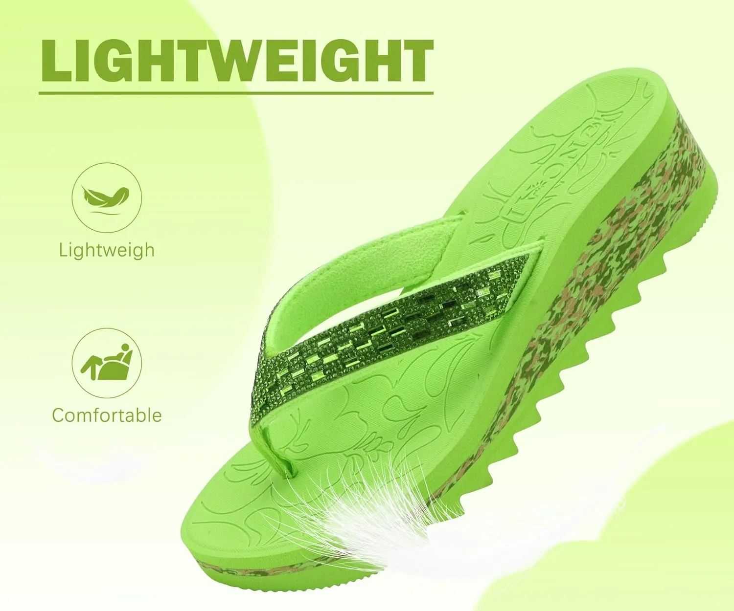 ONCAI Women's Wedge Flip Flops with Rhinestone，Recovery Dressy Walking Sandals for Women with Comfortable Arch Support Cushion Yoga Mat Summer Rubber Soles(US Size 5-11)
