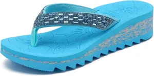ONCAI Women's Wedge Flip Flops with Rhinestone，Recovery Dressy Walking Sandals for Women with Comfortable Arch Support Cushion Yoga Mat Summer Rubber Soles(US Size 5-11)