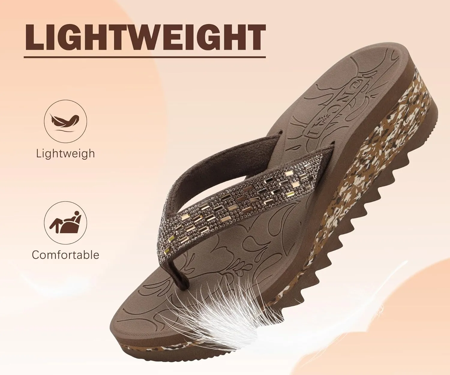 ONCAI Women's Wedge Flip Flops with Rhinestone，Recovery Dressy Walking Sandals for Women with Comfortable Arch Support Cushion Yoga Mat Summer Rubber Soles(US Size 5-11)