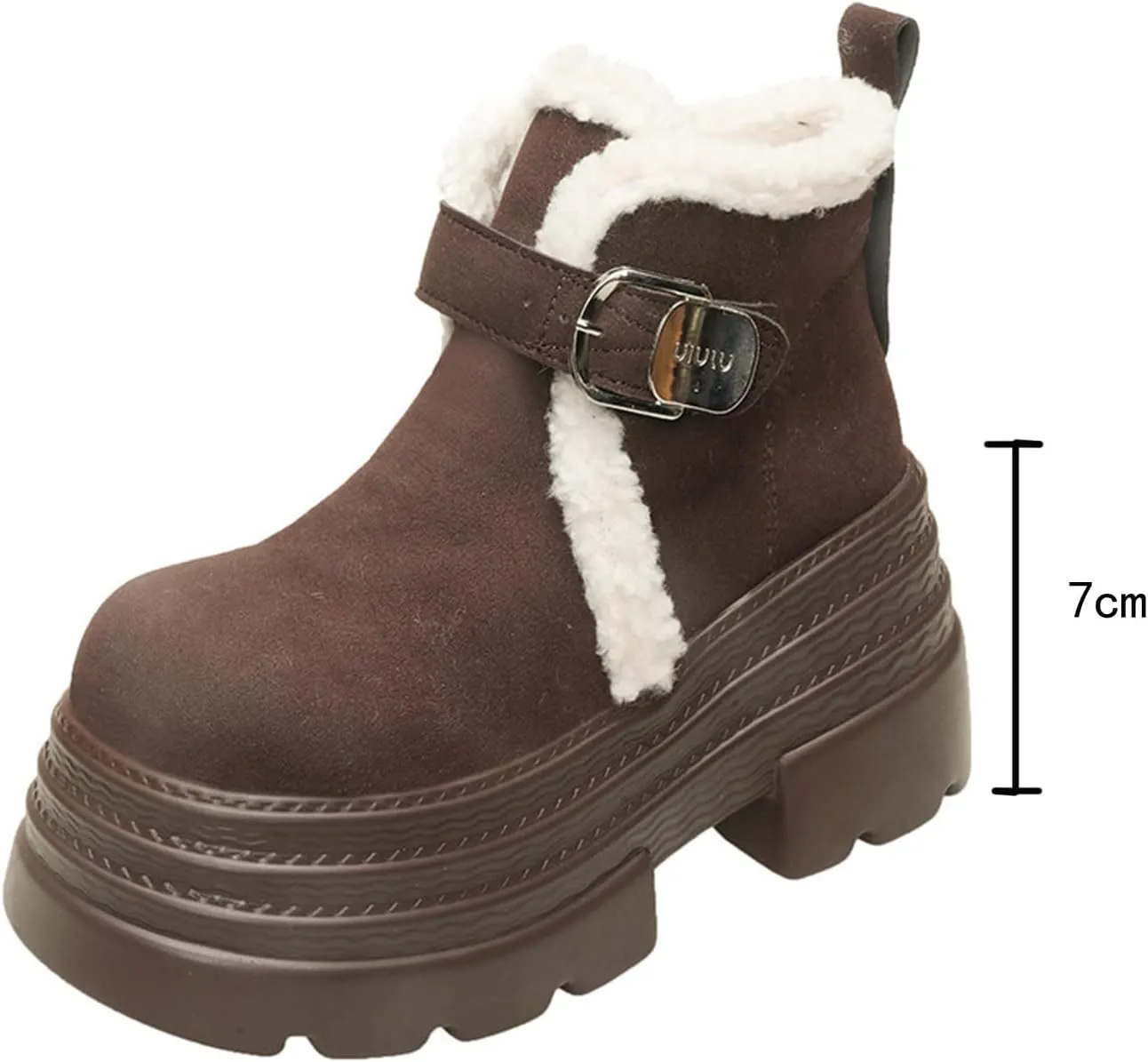 One-Foot Tower Buckle Snow Boots, Thick-Soled Low-Heeled Round-Toed Short Boots with Velvet Lining Raw Edge Warm Straight Boots Suede Frosted Casual Boots