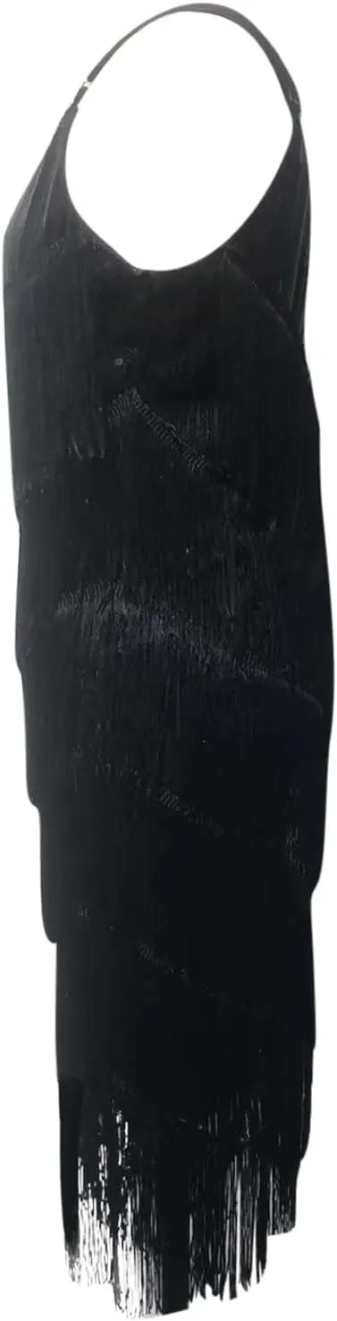 Oplxuo Cocktail Dresses for Women Sexy Deep V-Neck All-Over Fringe Spaghetti Straps Dress Sequins Feather Prom Party Dress