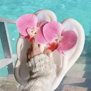Orchid Slippers Sandals for Beach Walking Non-Slip Flat Sole Slides, Lightweight Floral Flip Flops Summer 2024