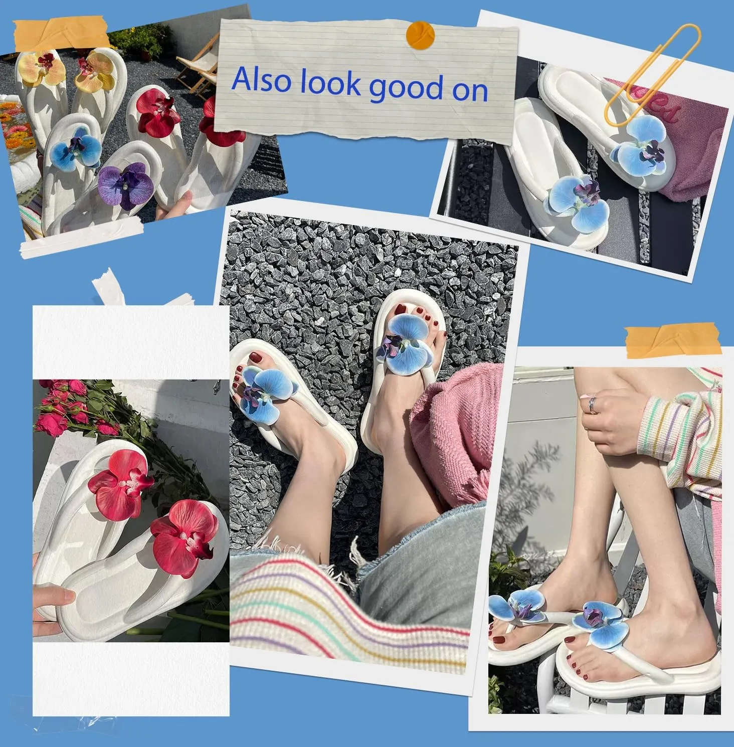Orchid Slippers Sandals for Beach Walking Non-Slip Flat Sole Slides, Lightweight Floral Flip Flops Summer 2024