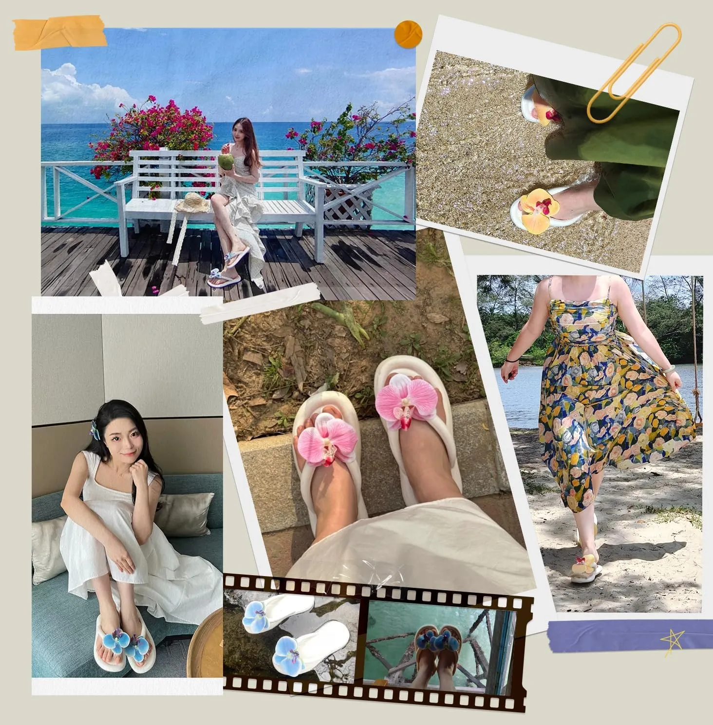 Orchid Slippers Sandals for Beach Walking Non-Slip Flat Sole Slides, Lightweight Floral Flip Flops Summer 2024