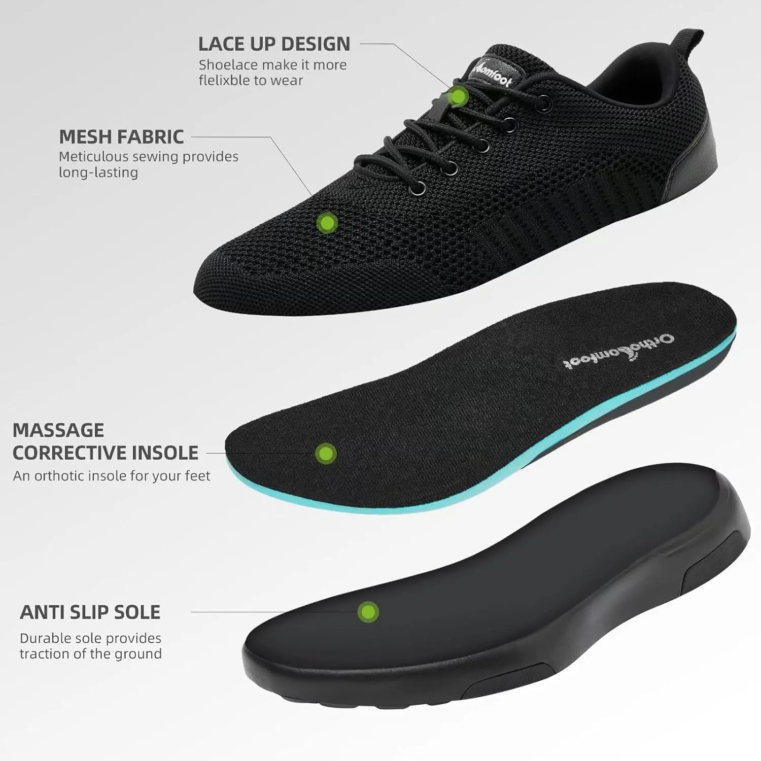 OrthoComfoot Men's Orthopedic Fashion Sneakers for Plantar Fasciitis: Comfortable Arch Support Walking Shoes for Flat Feet, Casual Breatbable Orthotic Shoes for Foot and Heel Pain Relief