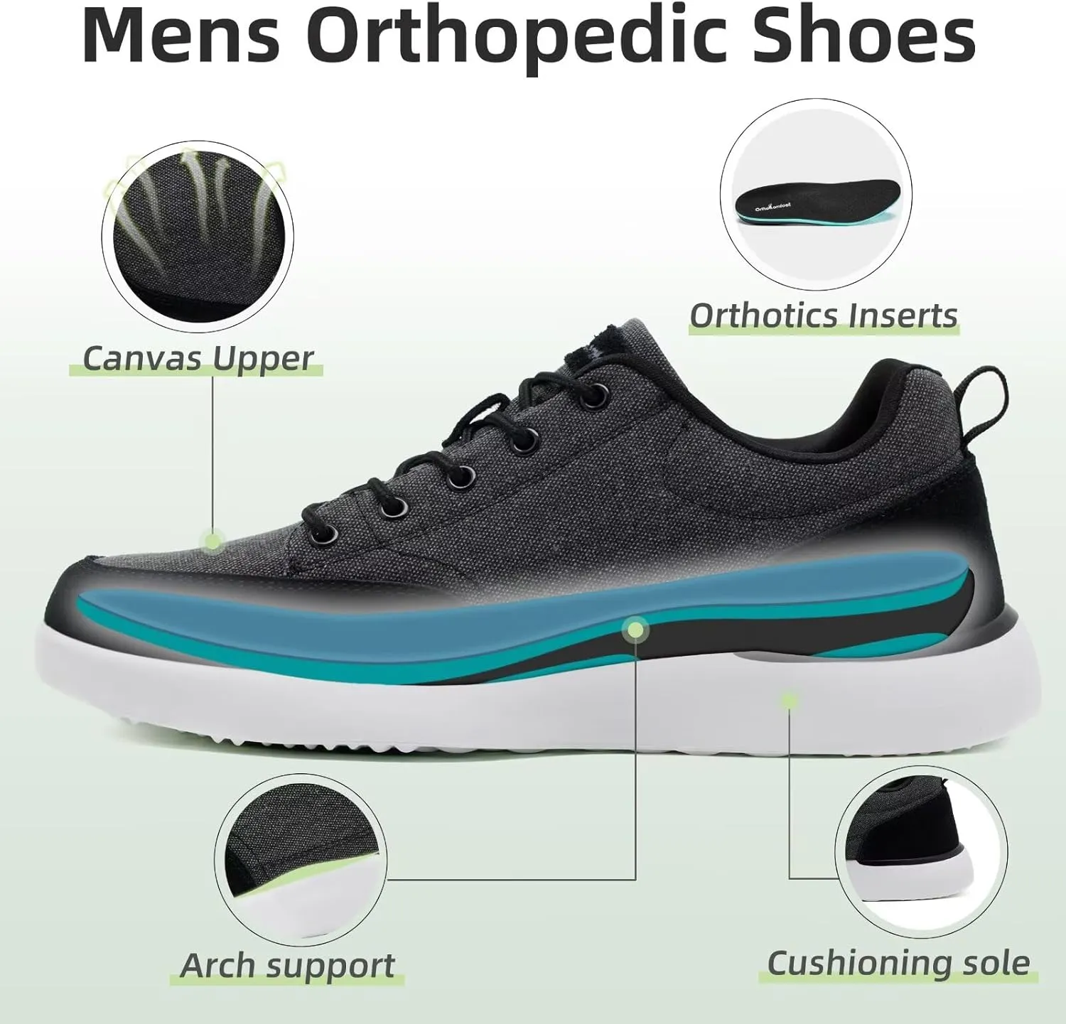 OrthoComfoot Men's Orthopedic Walking Shoes with Arch Support: Comfortable Cushioned Shoes for Plantar Fasciitis Relief, Breathable Orthotic Fashion Sneakers for Foot and Heel Pain