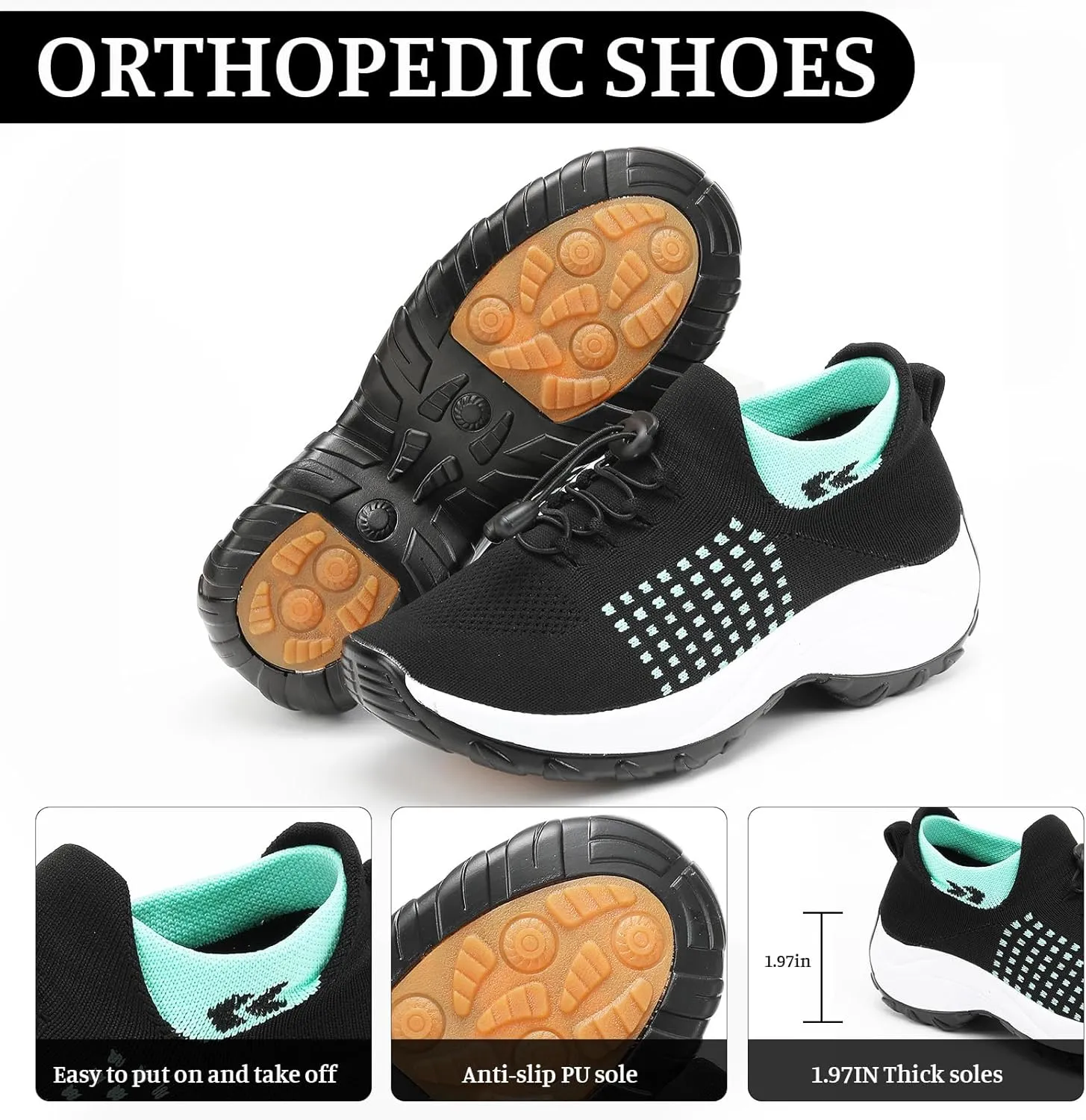Orthopedic Shoes for Women Slip On Trainers Comfortwear Ortho Stretch Cushion Shoes Walking Shoe Modern Jazz Dance Sneakers Wedge Running Footwear Casual Platform Loafers Thick Bottom