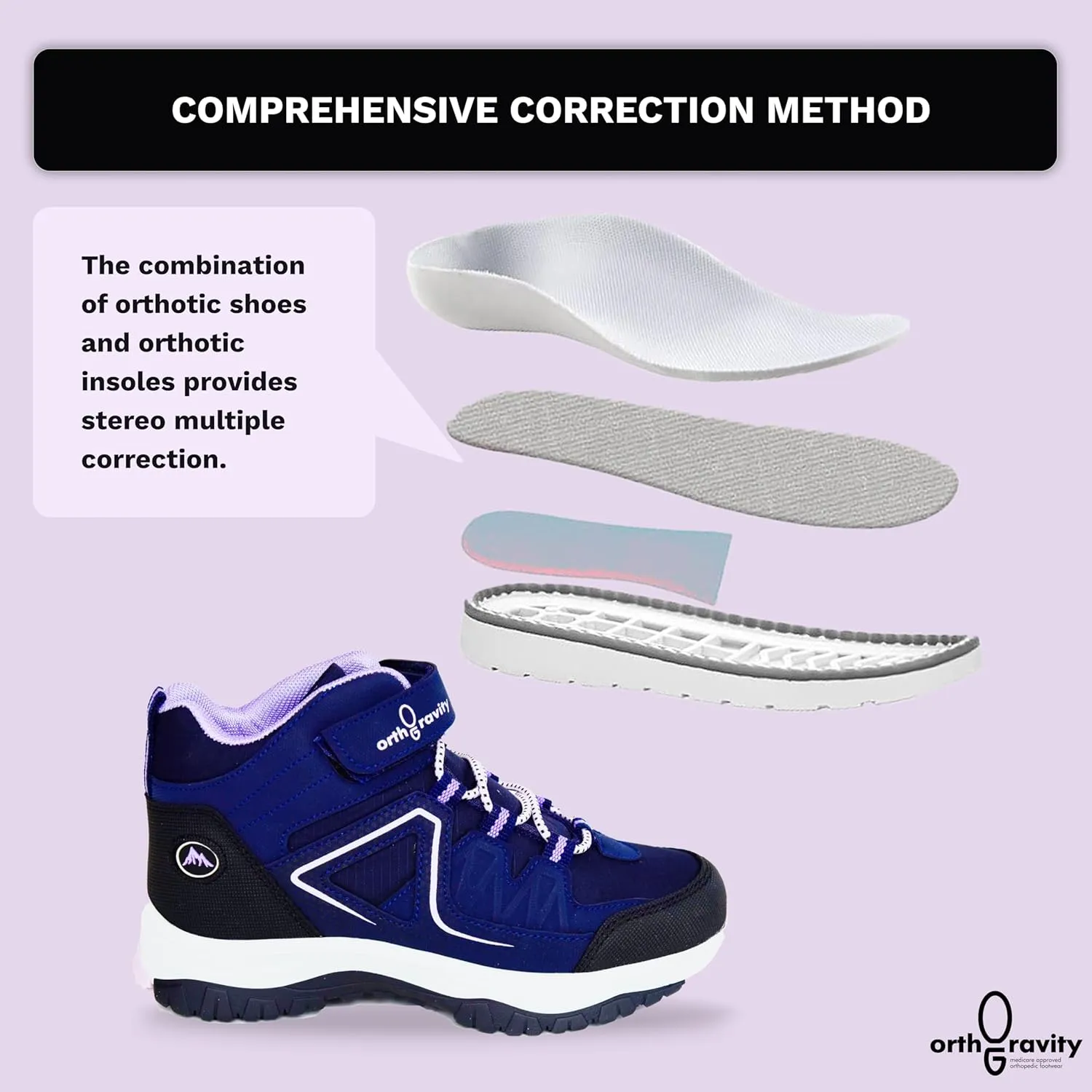 Orthopedic StrideCare 360 Kids High Top Sneakers, Wide Opening, Removable Inserts