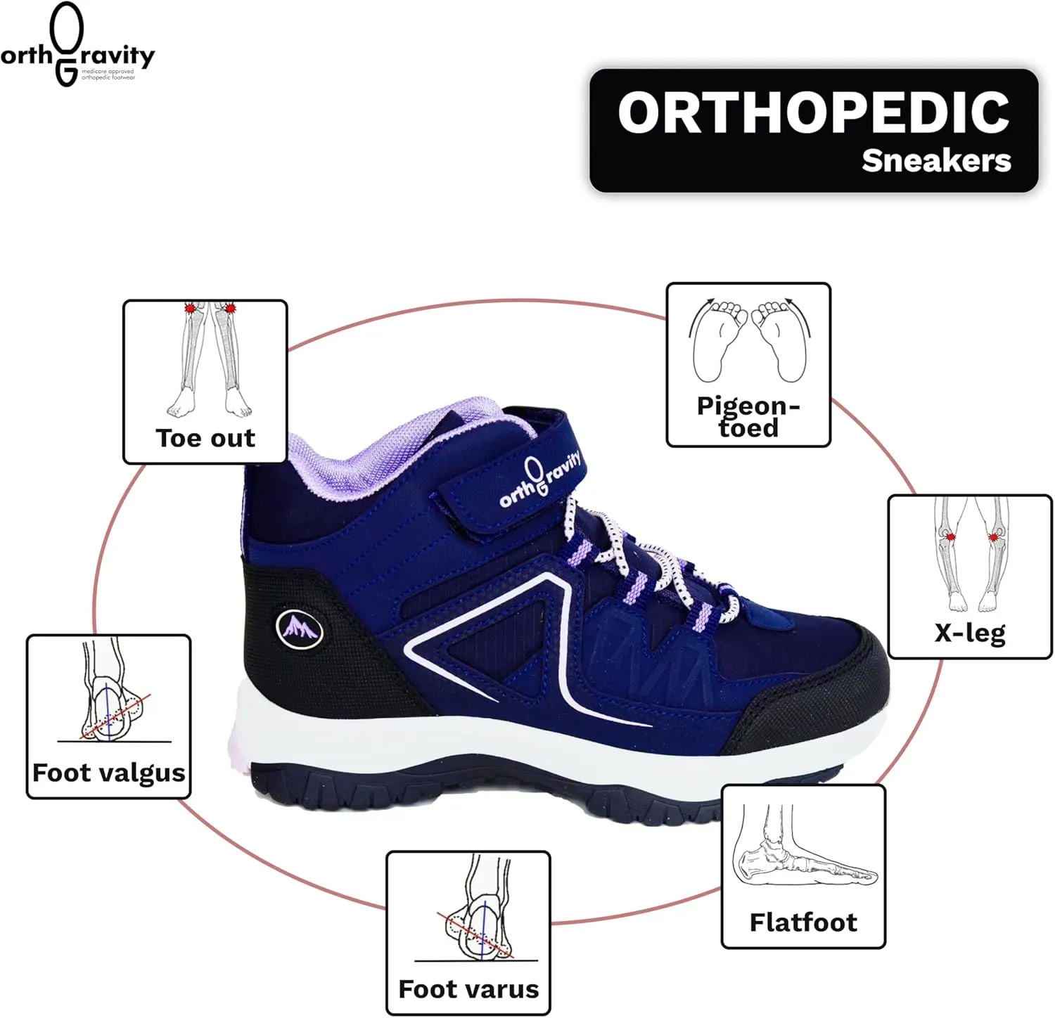 Orthopedic StrideCare 360 Kids High Top Sneakers, Wide Opening, Removable Inserts