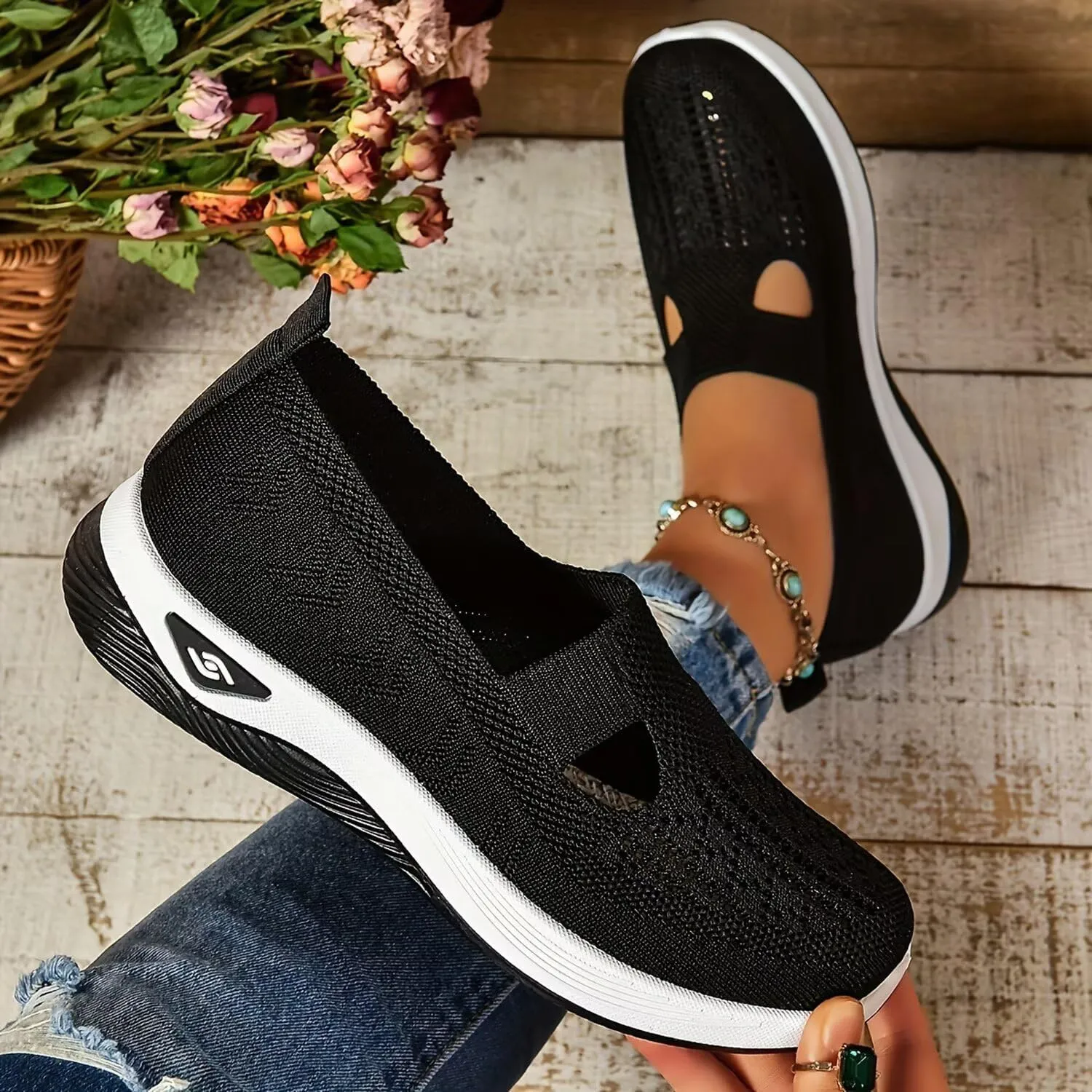 Orthopedic Walking Shoes for Women,2025 New Orthowalkway Womens Shoes,Woven Orthopedic Breathable Walking Sneaker Non-Slip Arch Support Slip on Shoes