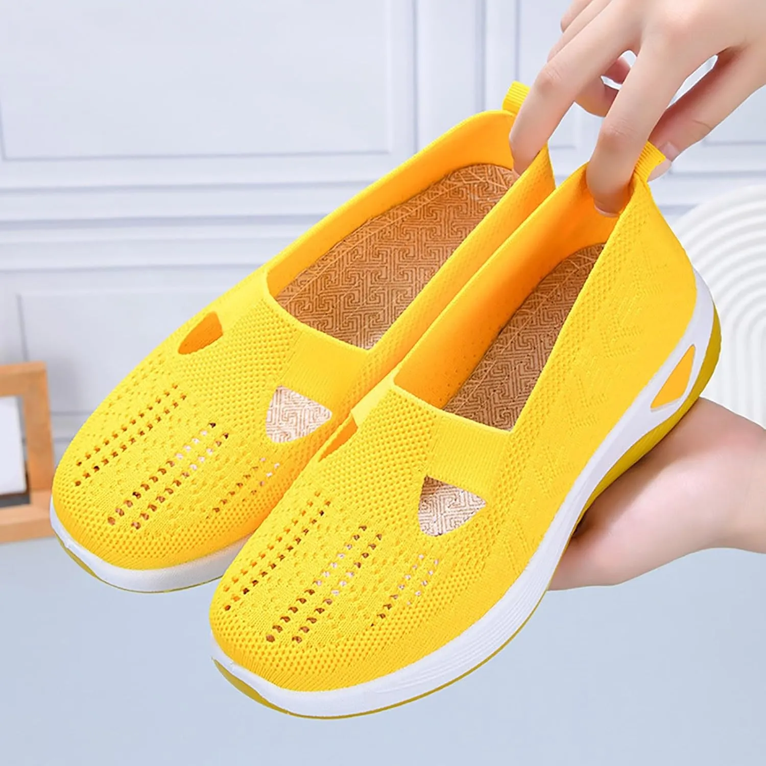 Orthowalk Shoes for Women Orthopedic Arch Support Woven Mesh Breathable Soft Sneakers Slip On Wide Diabetic Footwear