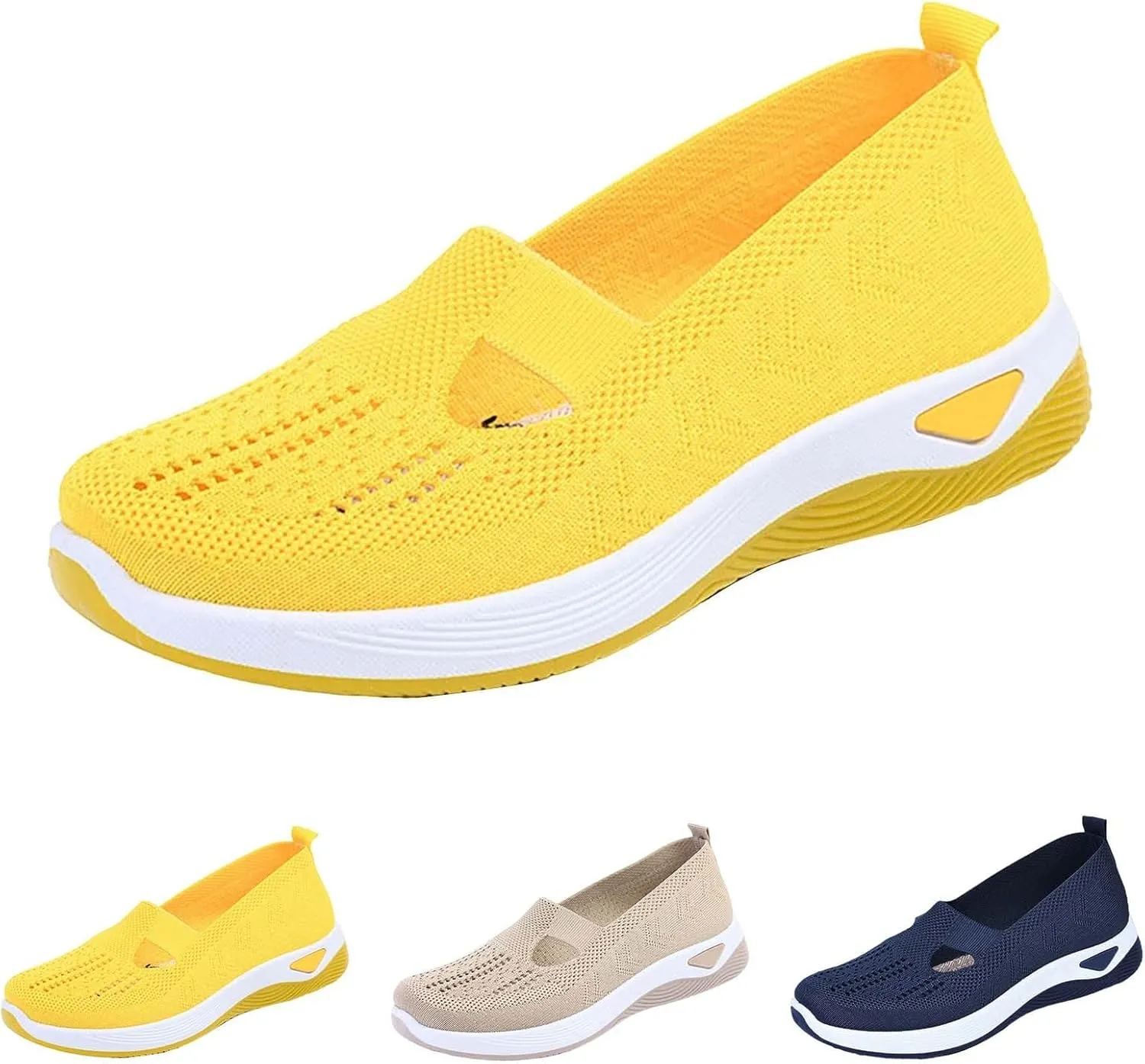 Orthowalk Shoes for Women Orthopedic Arch Support Woven Mesh Breathable Soft Sneakers Slip On Wide Diabetic Footwear