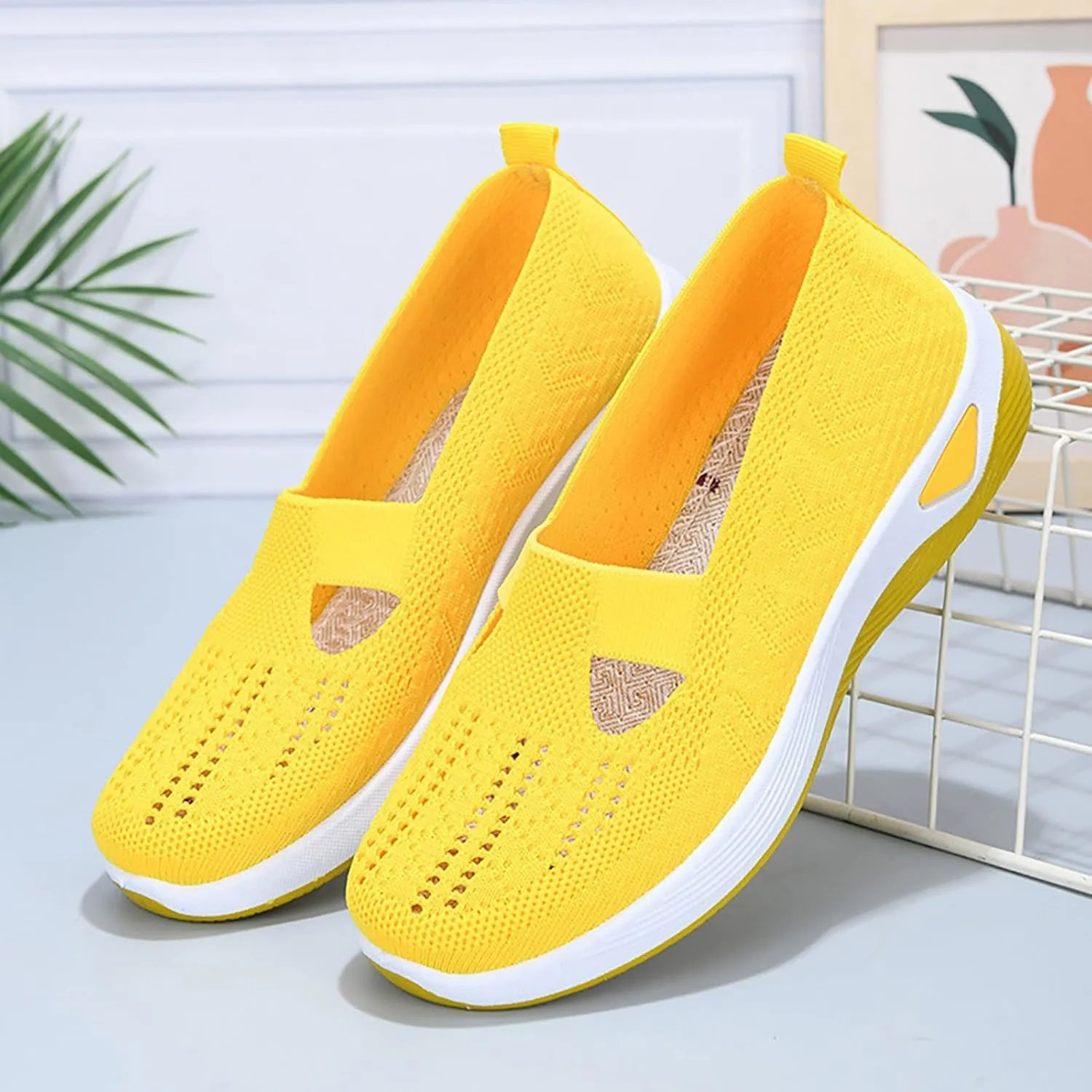 Orthowalk Shoes for Women Orthopedic Arch Support Woven Mesh Breathable Soft Sneakers Slip On Wide Diabetic Footwear