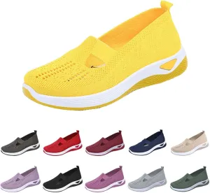 Orthowalk Shoes for Women Orthopedic Arch Support Woven Mesh Breathable Soft Sneakers Slip On Wide Diabetic Footwear