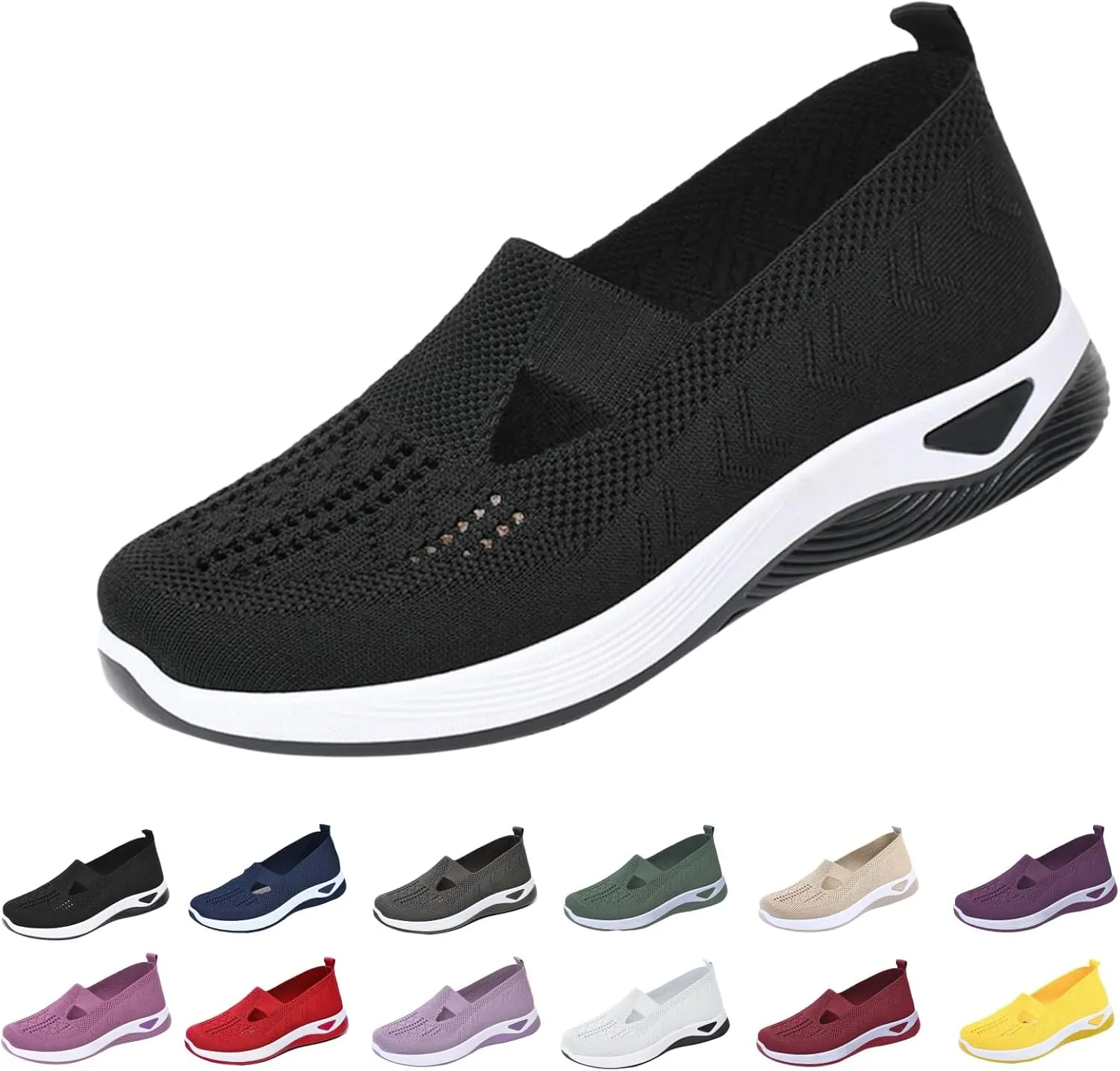 Orthowalkway Womens Shoes Orthopedic Arch Support Breathable Flying Woven Sneakers Casual Comfort Wear Slip On Sneaker