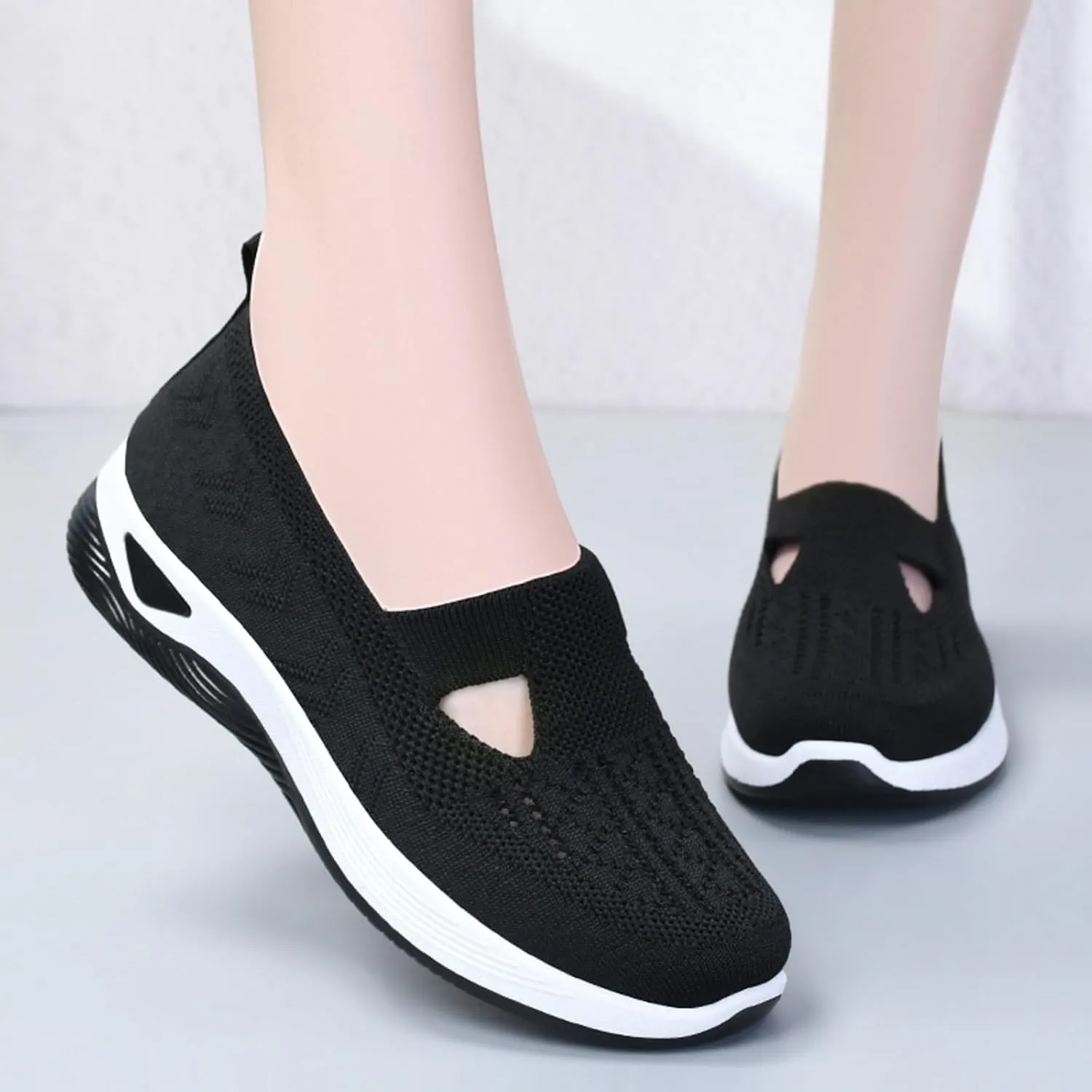 Orthowalkway Womens Shoes Orthopedic Arch Support Breathable Flying Woven Sneakers Casual Comfort Wear Slip On Sneaker