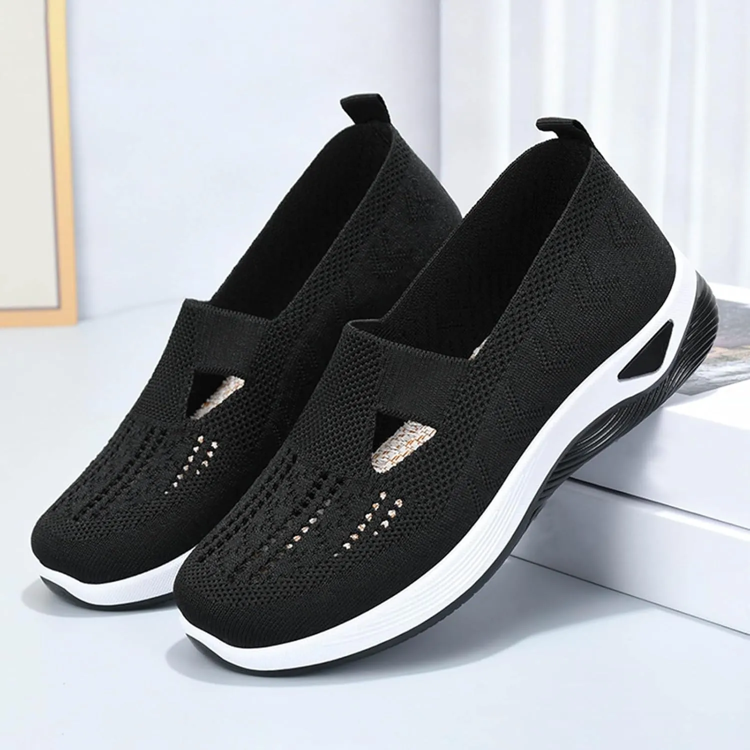 Orthowalkway Womens Shoes Orthopedic Arch Support Breathable Flying Woven Sneakers Casual Comfort Wear Slip On Sneaker