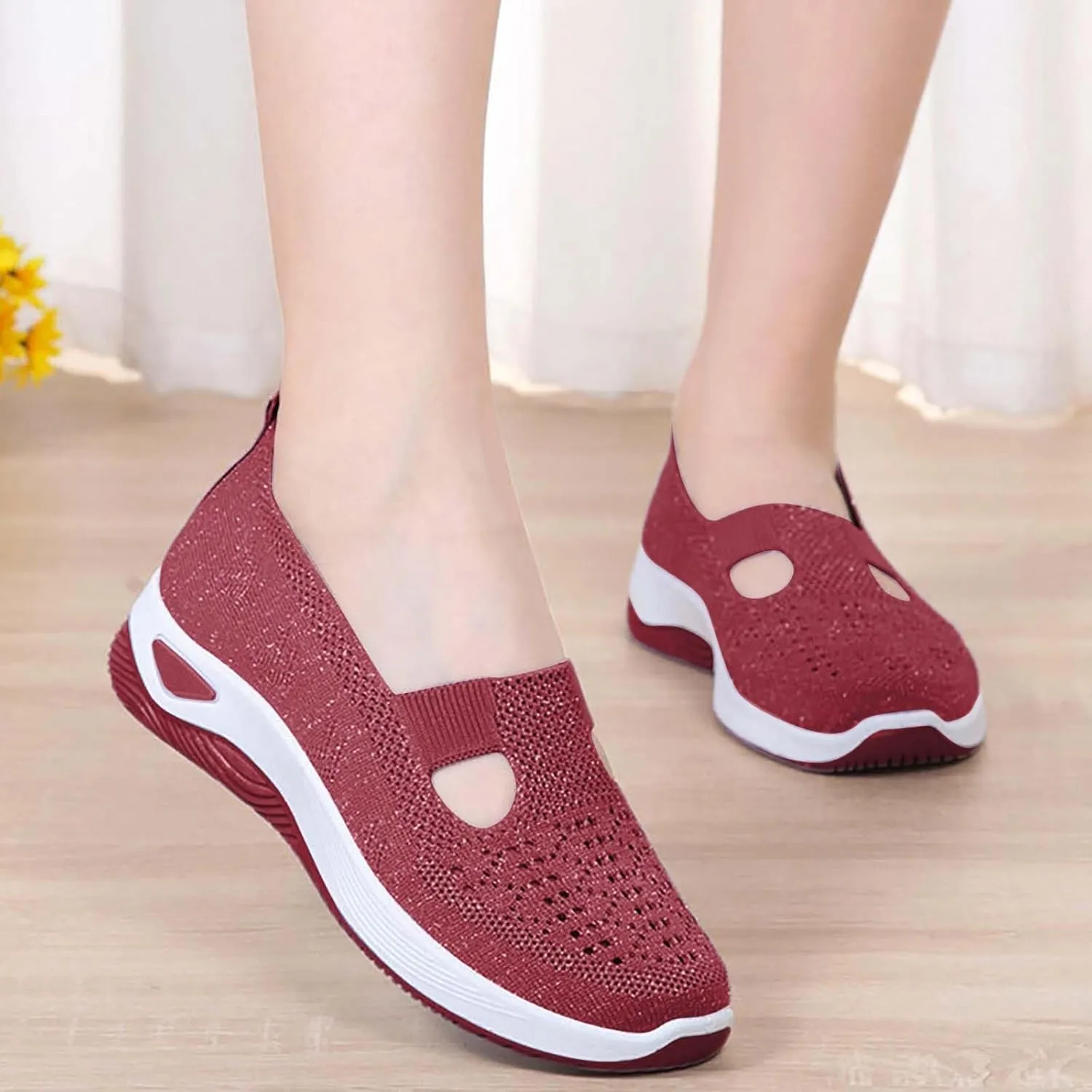 Orthowalkway Womens Shoes Orthopedic Arch Support Breathable Flying Woven Sneakers Casual Comfort Wear Slip On Sneaker