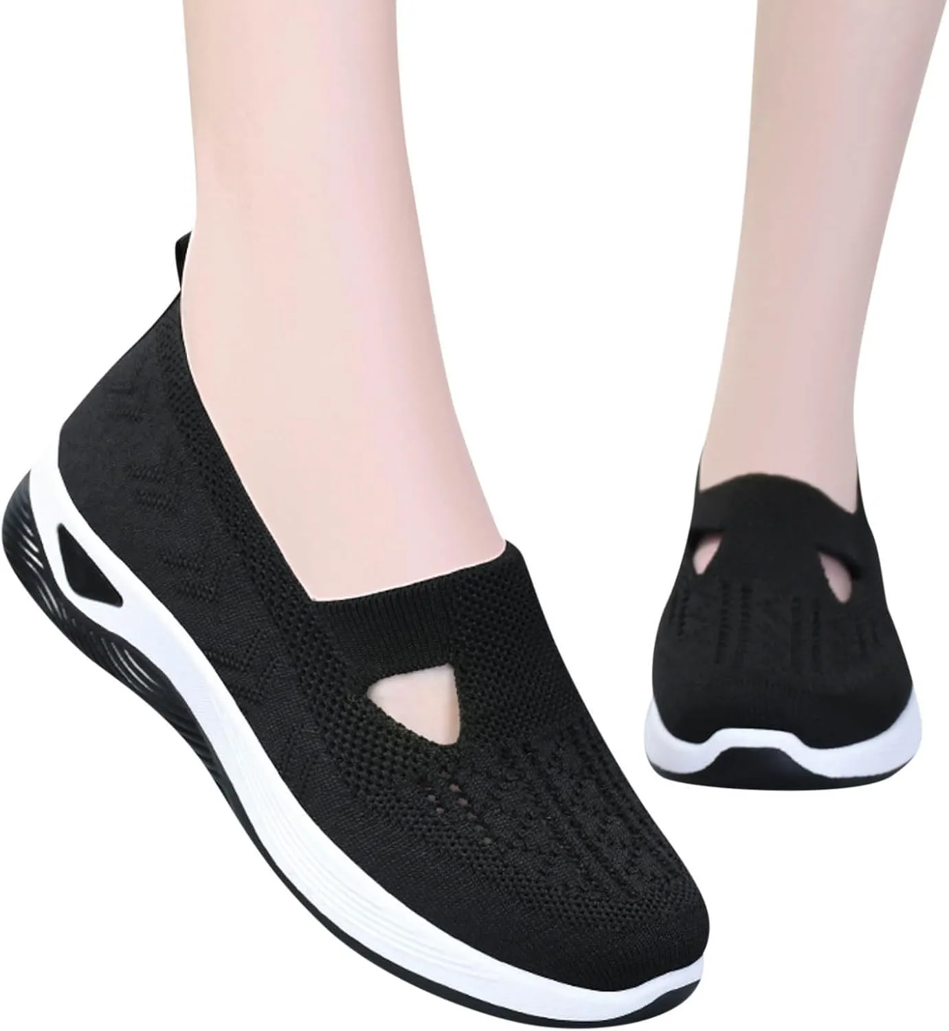 Orthowalkway Womens Shoes Orthopedic Arch Support Breathable Flying Woven Sneakers Casual Comfort Wear Slip On Sneaker