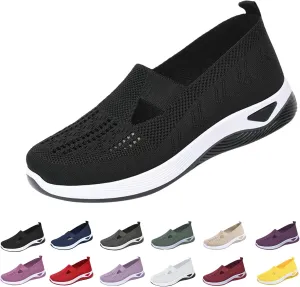 Orthowalkway Womens Shoes Orthopedic Arch Support Breathable Flying Woven Sneakers Casual Comfort Wear Slip On Sneaker