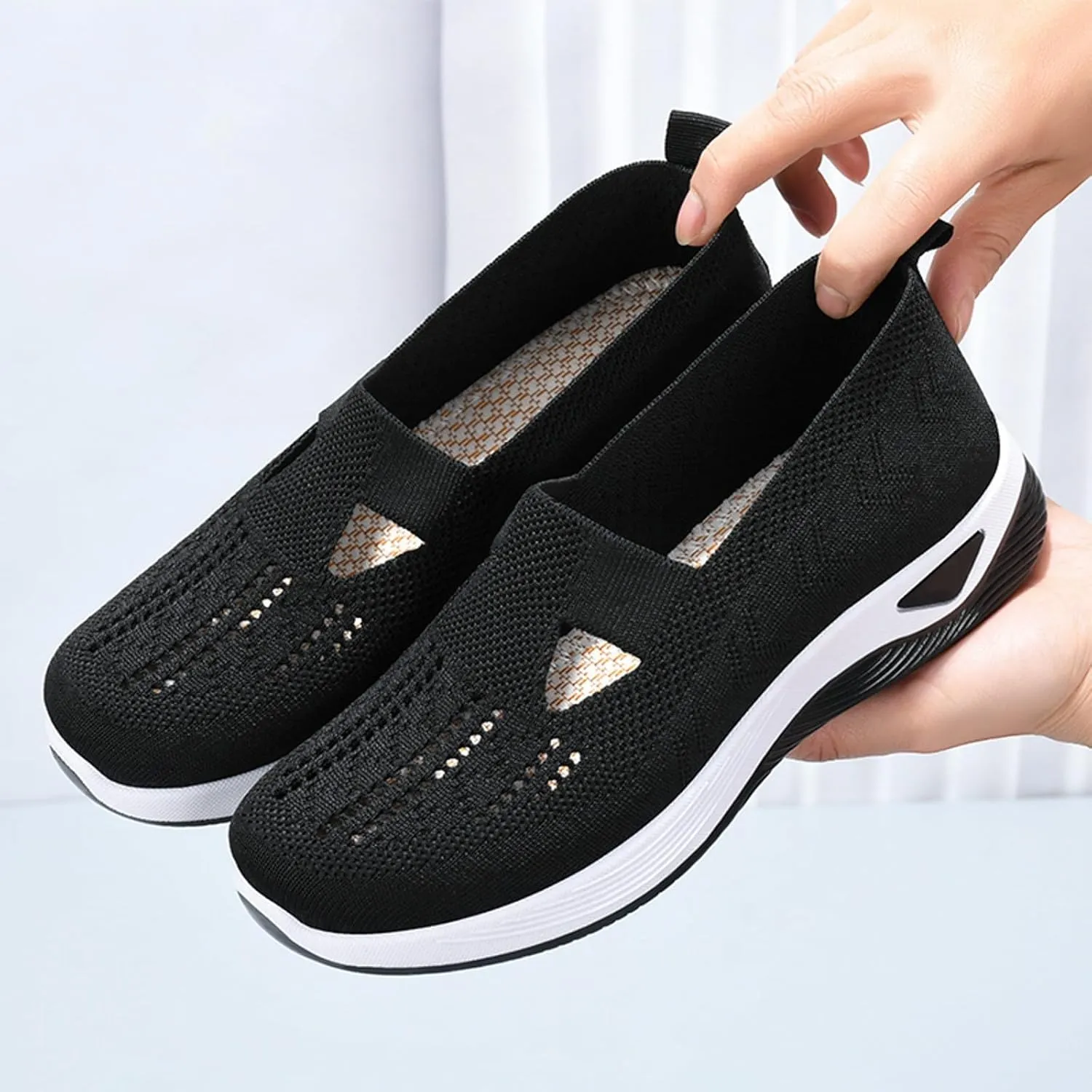 Orthowalkway Womens Shoes Orthopedic Arch Support Breathable Flying Woven Sneakers Casual Comfort Wear Slip On Sneaker