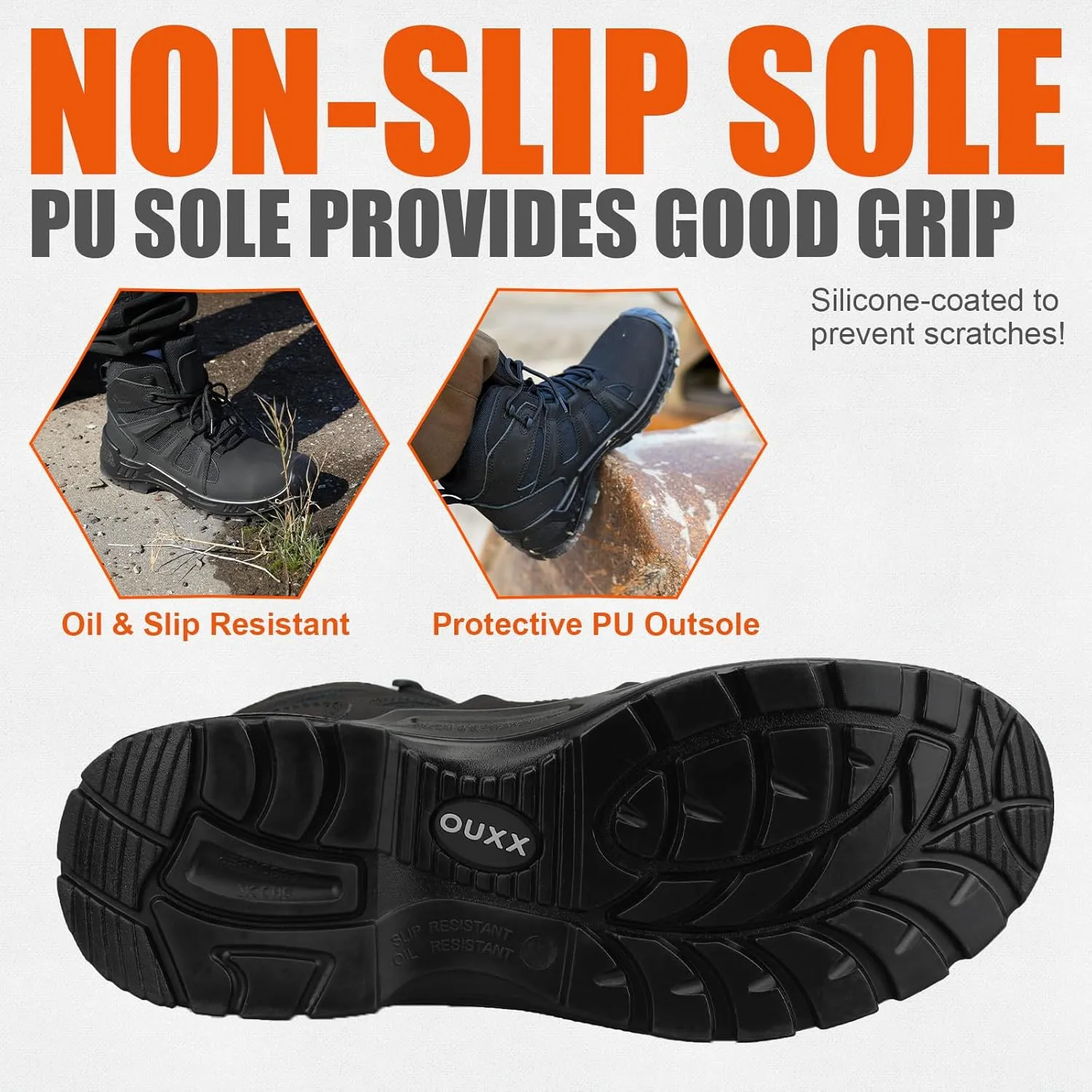 OUXX Men's Composite Toe Work Boots, ASTM F2413 Safety Shoes, Metal Free, Slip-Resistant Boot(OX4603)