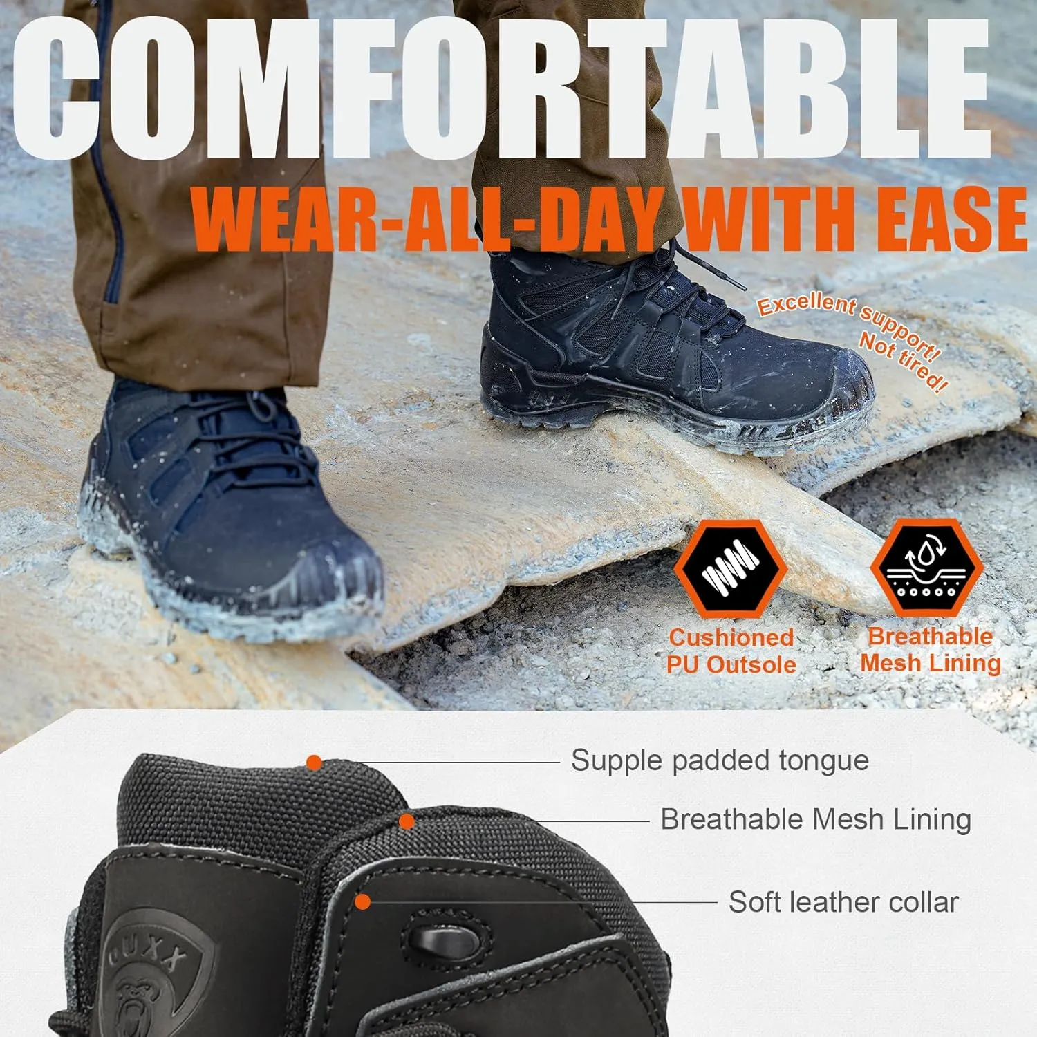 OUXX Men's Composite Toe Work Boots, ASTM F2413 Safety Shoes, Metal Free, Slip-Resistant Boot(OX4603)