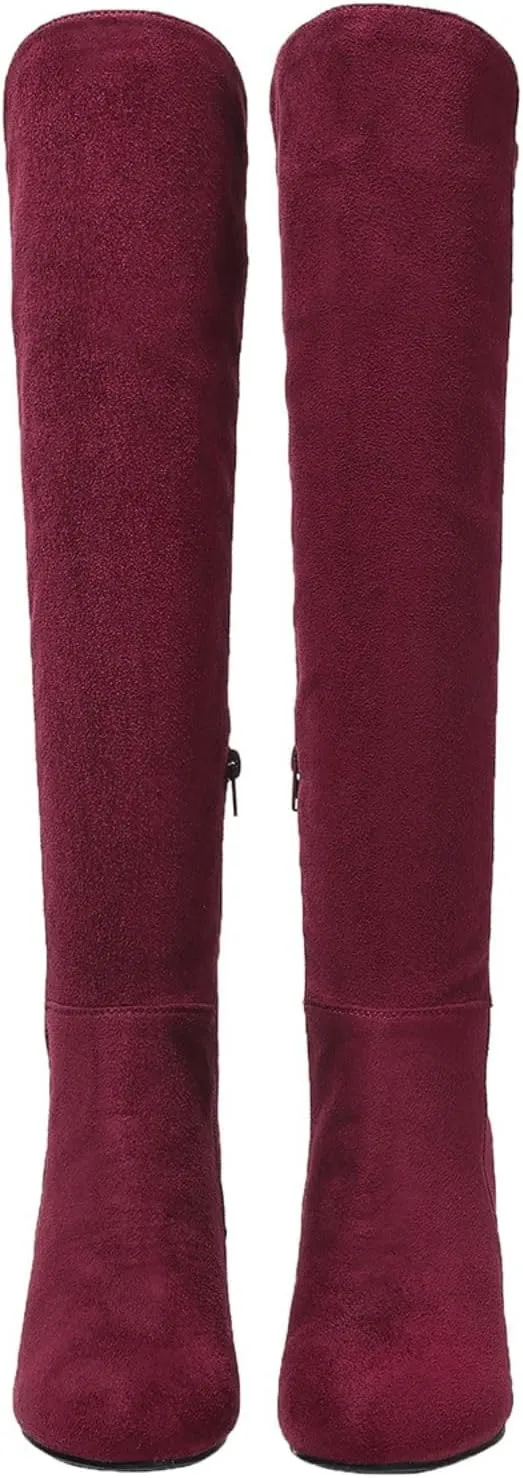 Over the Knee High Boots for Women Wedge Heel Suede Long Stretch Sexy Fashion Tall Boots Black Red US6-11