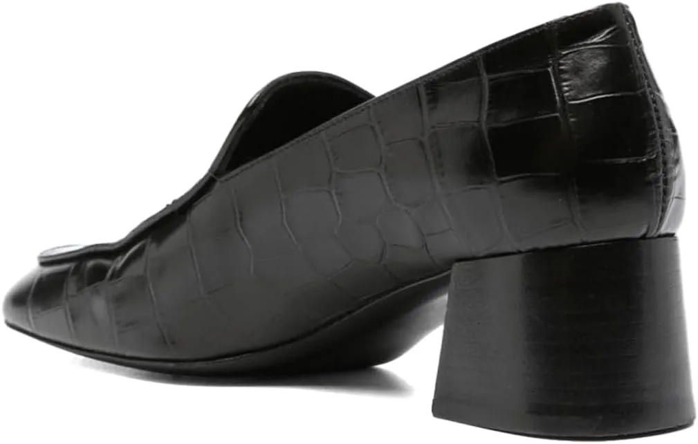 Pazzion Women Retro Crocodile Chunky Heel Loafers Closed Square Toe Slip On Low Heeled Pumps Daily Office Business Formal Shoes Size 4-16 US