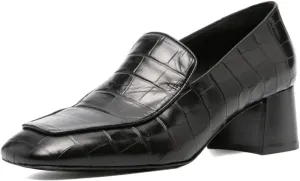 Pazzion Women Retro Crocodile Chunky Heel Loafers Closed Square Toe Slip On Low Heeled Pumps Daily Office Business Formal Shoes Size 4-16 US