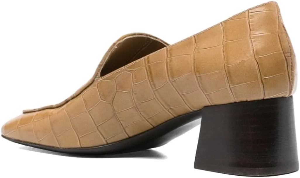 Pazzion Women Retro Crocodile Chunky Heel Loafers Closed Square Toe Slip On Low Heeled Pumps Daily Office Business Formal Shoes Size 4-16 US