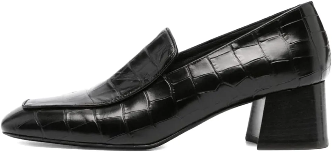 Pazzion Women Retro Crocodile Chunky Heel Loafers Closed Square Toe Slip On Low Heeled Pumps Daily Office Business Formal Shoes Size 4-16 US