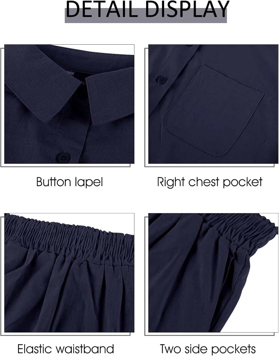 PEHMEA Women's 2 Piece Outfits Summer Cotton Linen Button Down Shirt Top High Waisted Shorts Set Tracksuit