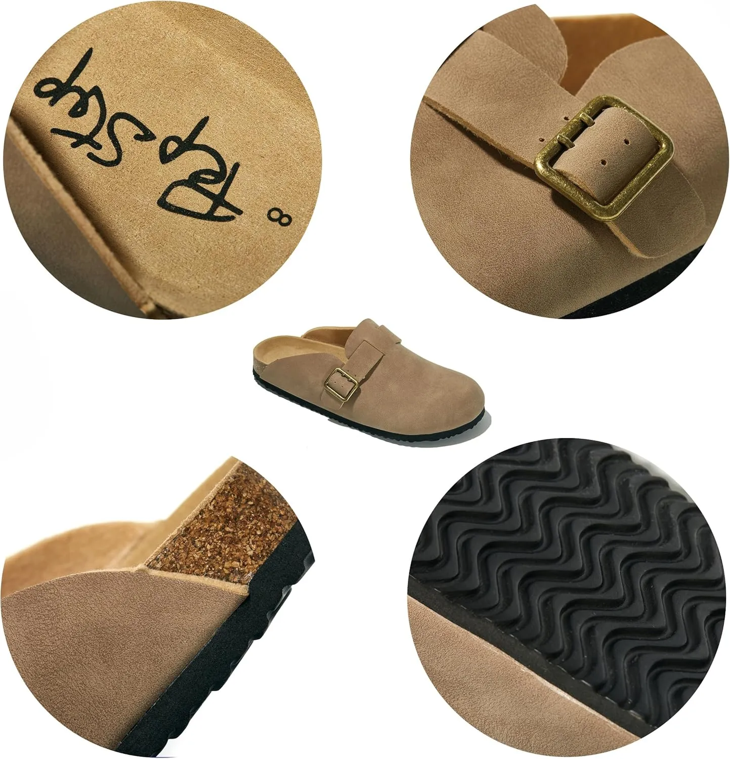 PepStep Womens Suede or Fur Clog Mules - Low Platform Slip On Closed Toe Arch Support Cork Slide Slippers for Ladies