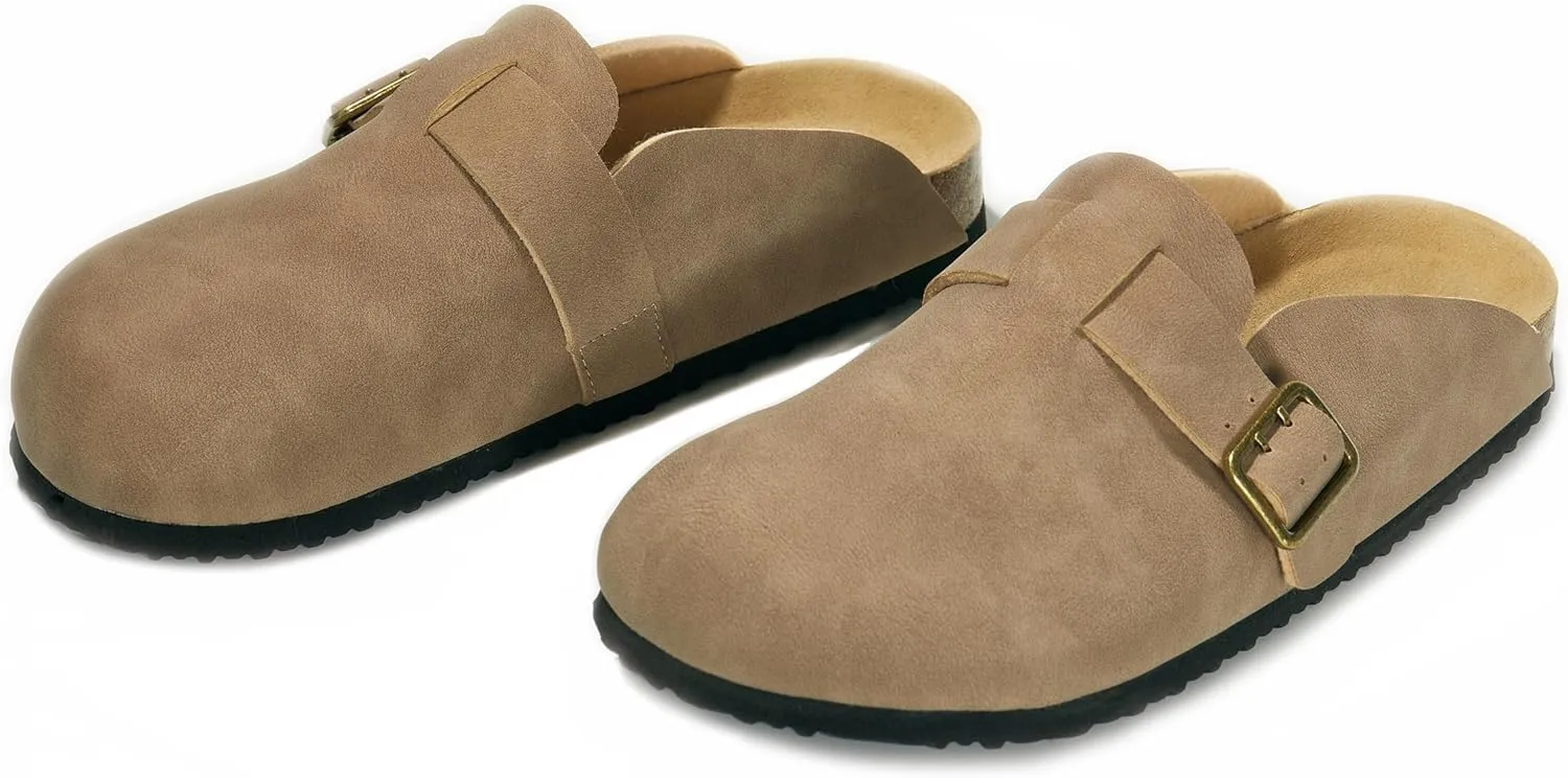 PepStep Womens Suede or Fur Clog Mules - Low Platform Slip On Closed Toe Arch Support Cork Slide Slippers for Ladies