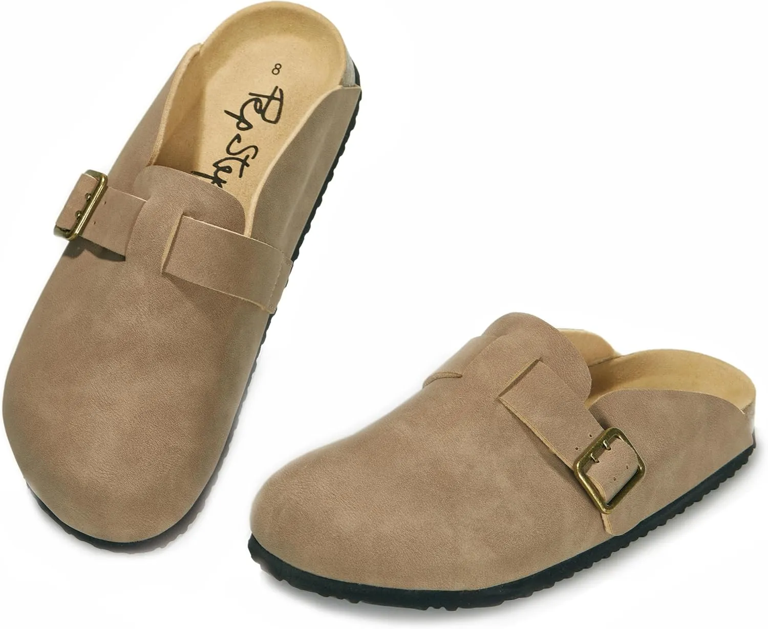 PepStep Womens Suede or Fur Clog Mules - Low Platform Slip On Closed Toe Arch Support Cork Slide Slippers for Ladies