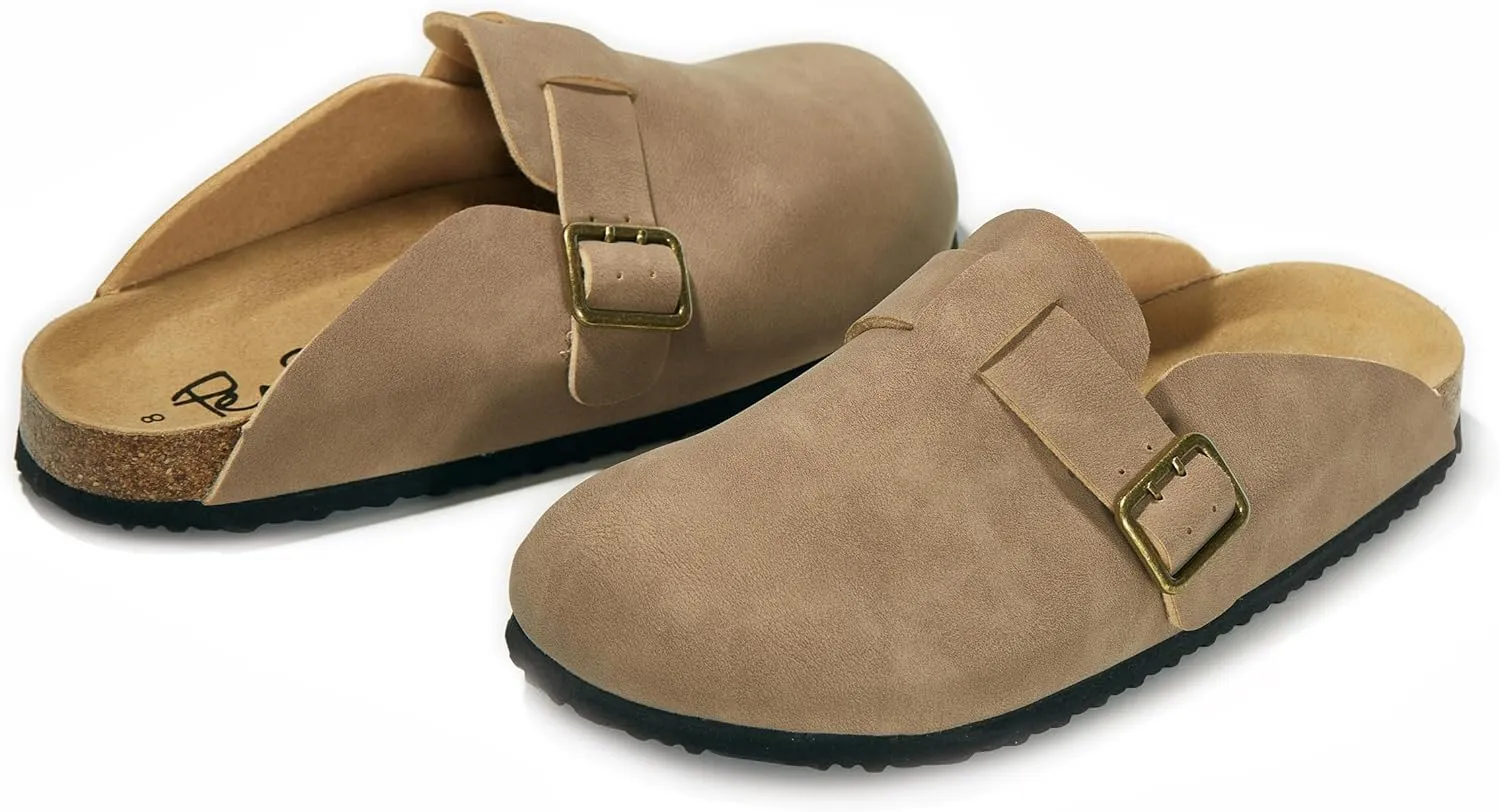 PepStep Womens Suede or Fur Clog Mules - Low Platform Slip On Closed Toe Arch Support Cork Slide Slippers for Ladies