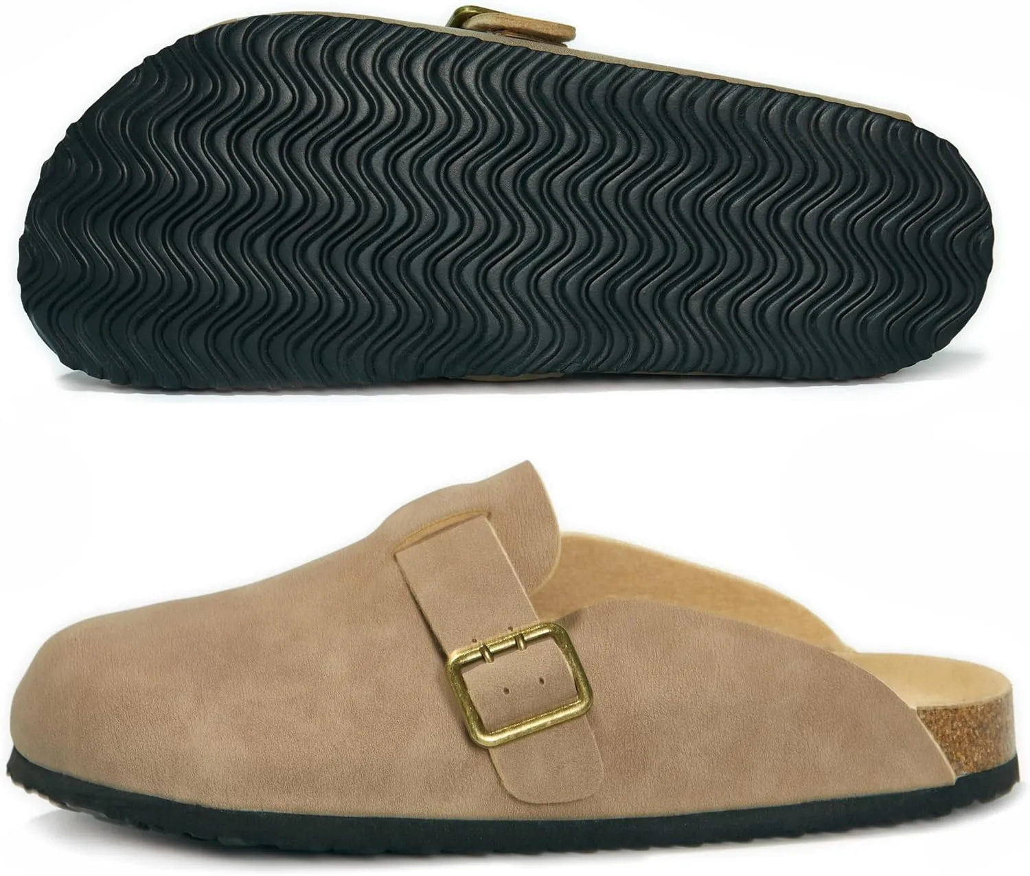 PepStep Womens Suede or Fur Clog Mules - Low Platform Slip On Closed Toe Arch Support Cork Slide Slippers for Ladies
