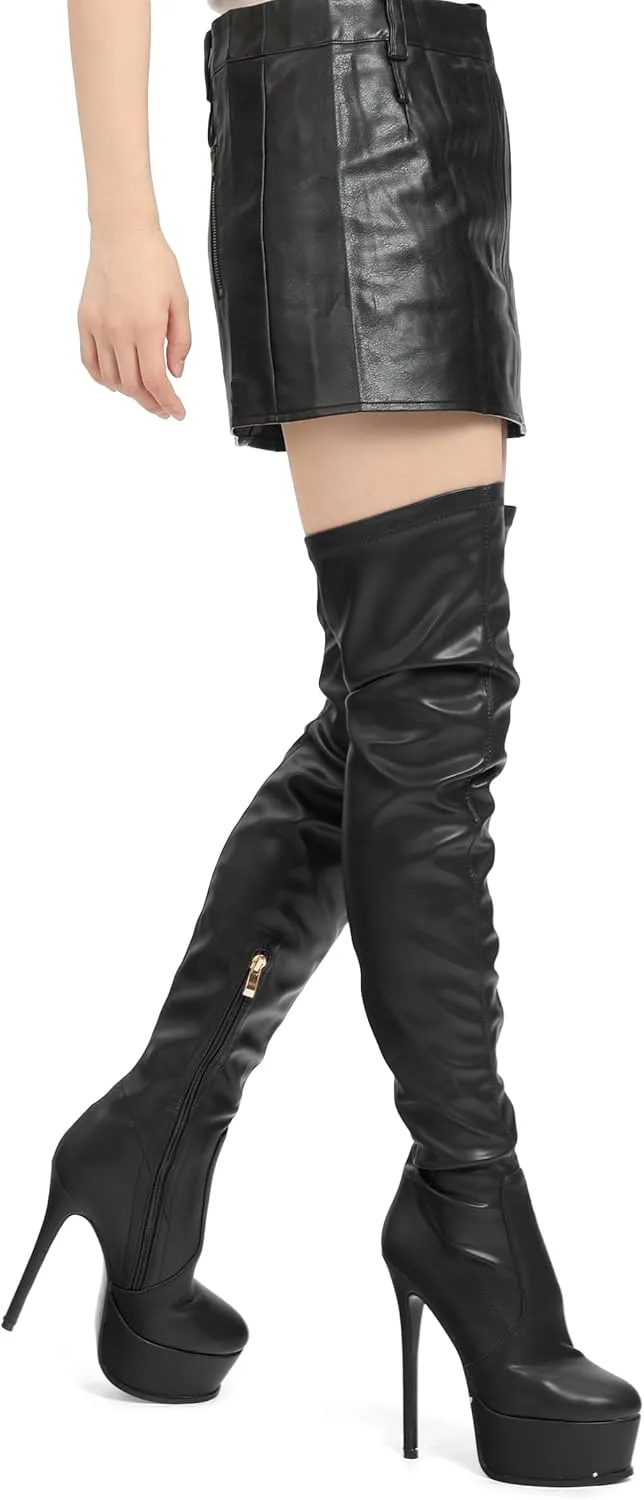 Platform Over The Knee Boots for Women Thigh High Stiletto Zipper Round Toe Long Boots Classic Sexy Fashion Tall Boots