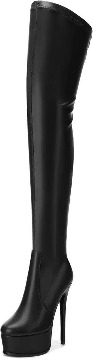 Platform Over The Knee Boots for Women Thigh High Stiletto Zipper Round Toe Long Boots Classic Sexy Fashion Tall Boots