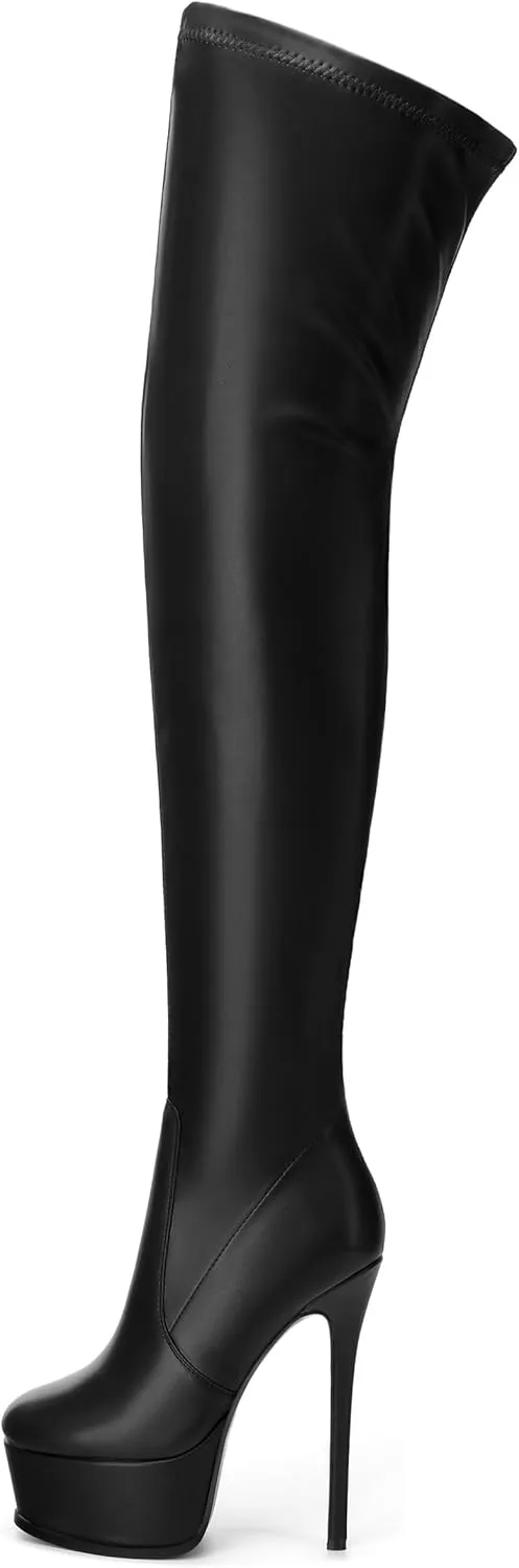 Platform Over The Knee Boots for Women Thigh High Stiletto Zipper Round Toe Long Boots Classic Sexy Fashion Tall Boots