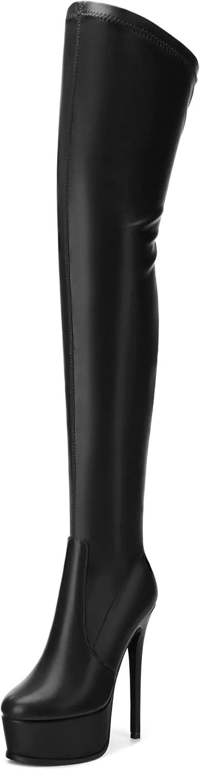 Platform Over The Knee Boots for Women Thigh High Stiletto Zipper Round Toe Long Boots Classic Sexy Fashion Tall Boots