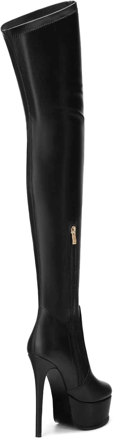 Platform Over The Knee Boots for Women Thigh High Stiletto Zipper Round Toe Long Boots Classic Sexy Fashion Tall Boots