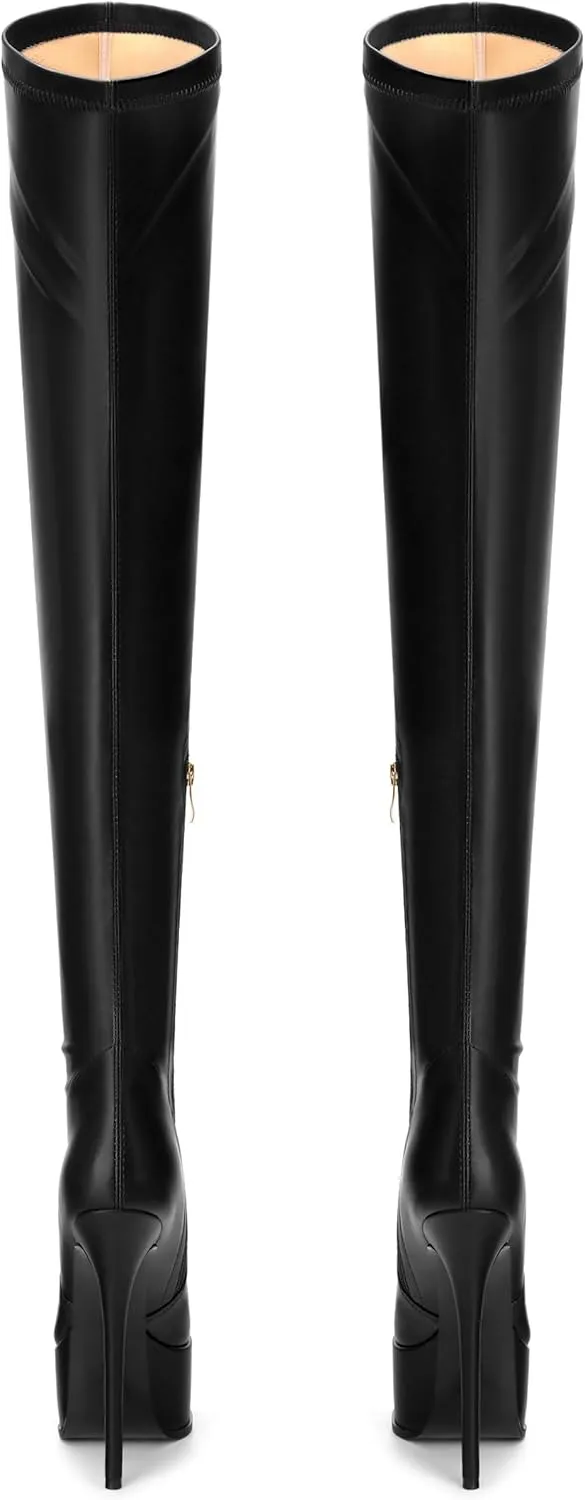 Platform Over The Knee Boots for Women Thigh High Stiletto Zipper Round Toe Long Boots Classic Sexy Fashion Tall Boots