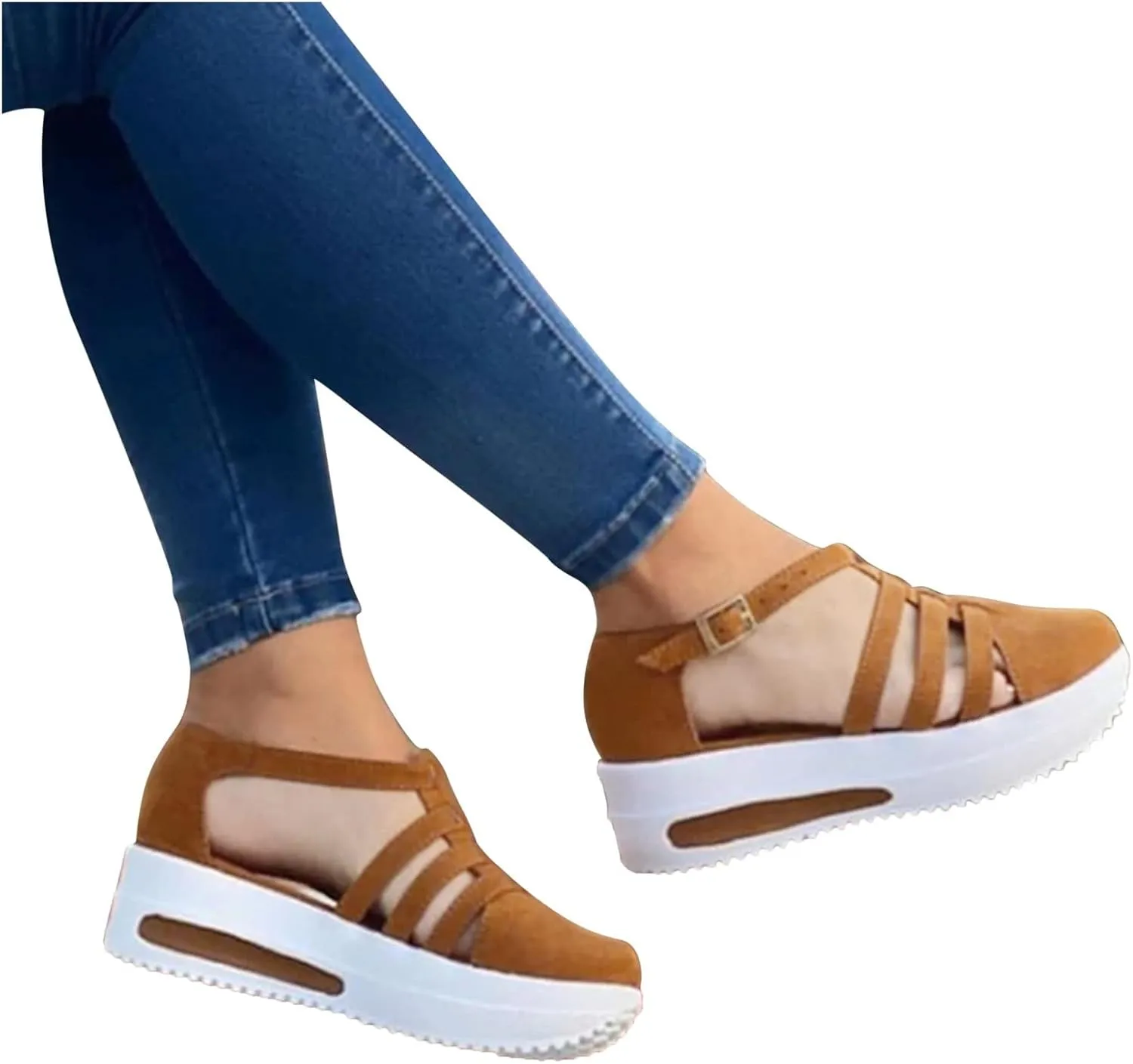 Platform Sandals Women Wedge Braided Platform Adjustable Ankle Band Breathable Beach Shoes Slip-Resistant Tread 2025 Spring and Summer Vacation