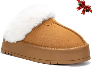 Platform Slippers for Women Winter Snow Mini Boots Suede Warm Lined Shoes Short Ankle Anti-Slip Platform Boots Slip on Home Fuzzy Slippers for Indoor Outdoor
