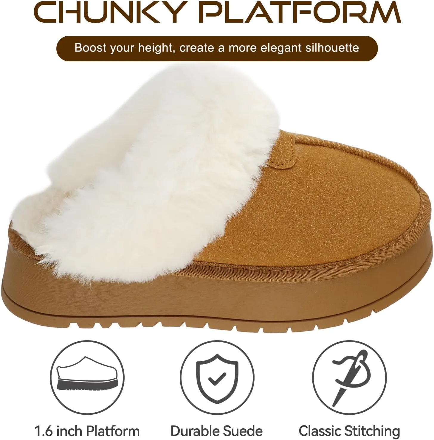 Platform Slippers for Women Winter Snow Mini Boots Suede Warm Lined Shoes Short Ankle Anti-Slip Platform Boots Slip on Home Fuzzy Slippers for Indoor Outdoor