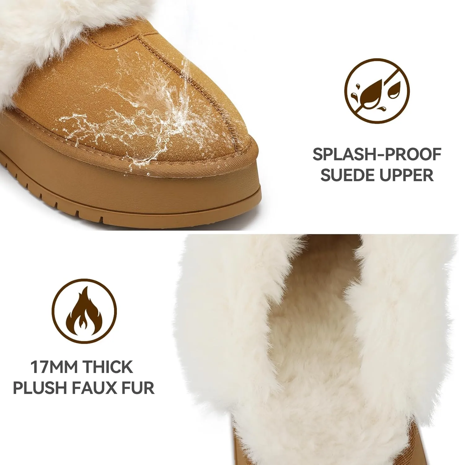 Platform Slippers for Women Winter Snow Mini Boots Suede Warm Lined Shoes Short Ankle Anti-Slip Platform Boots Slip on Home Fuzzy Slippers for Indoor Outdoor