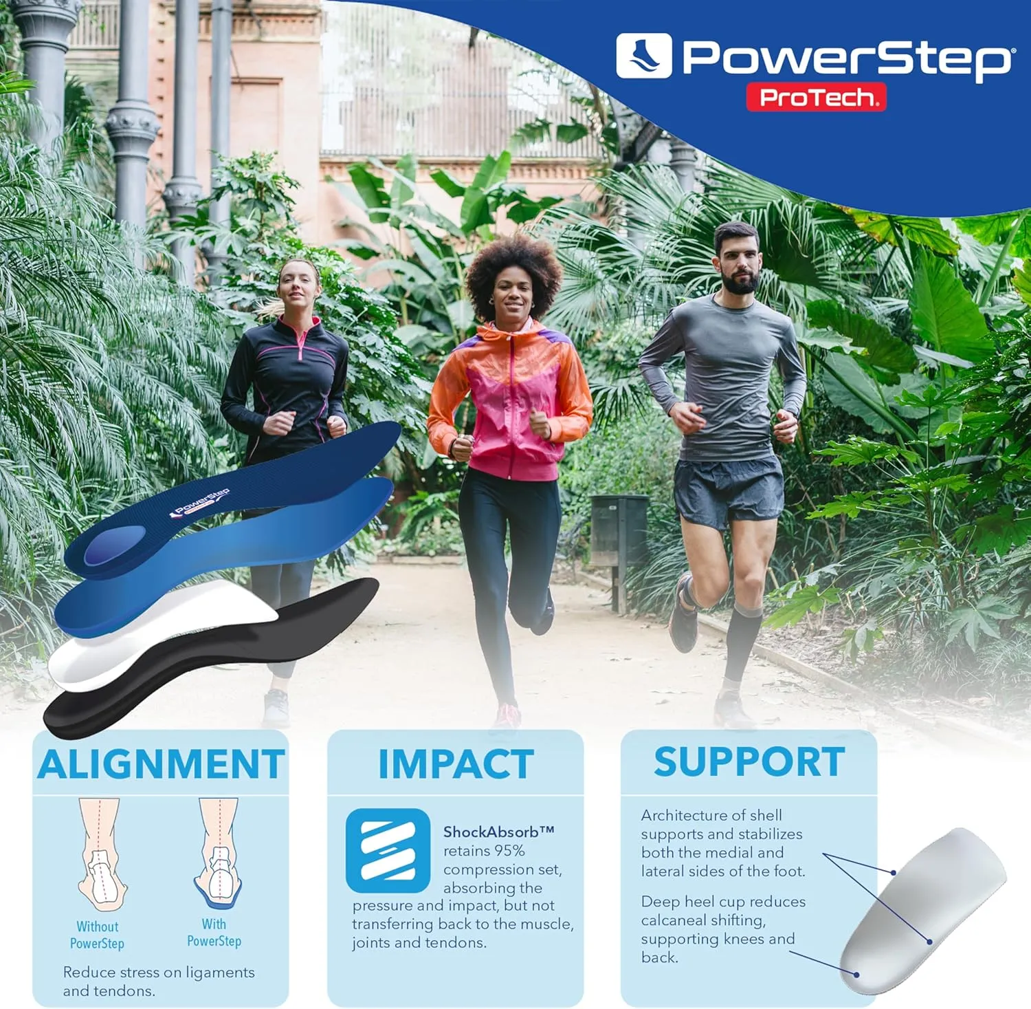 PowerStep ProTech Full Length Orthotic Insoles - Medical Grade Arch Support Inserts for Relieving & Preventing Plantar Fasciitis   Heel Pain - Maximum Cushioning   Memory Foam Orthotics