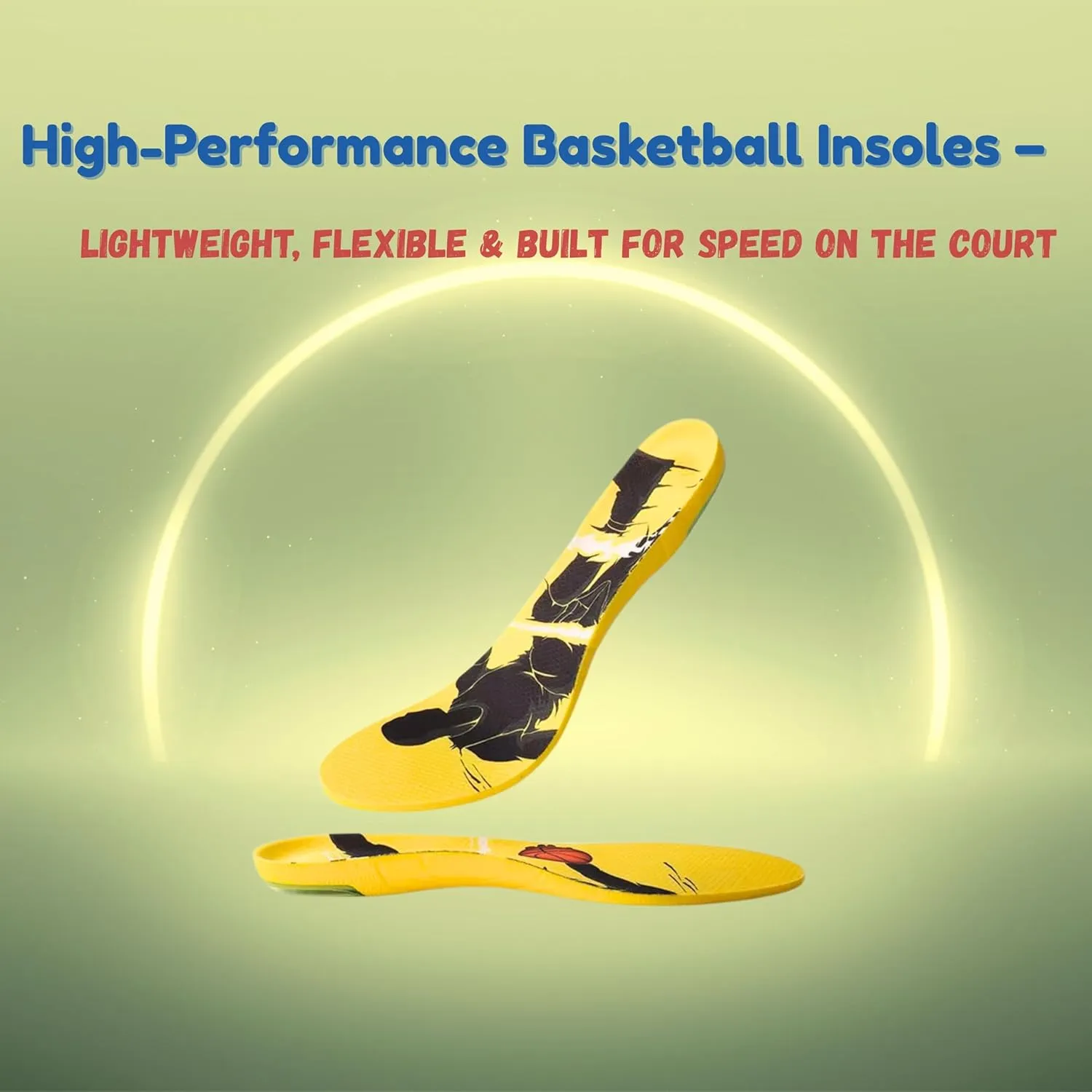 Premium High Jump Insoles with Shock Absorber, Athletic Shoe Inserts for Basketball, Running, and Sports Performance XL (Men 10.5-13/Women 13-15)